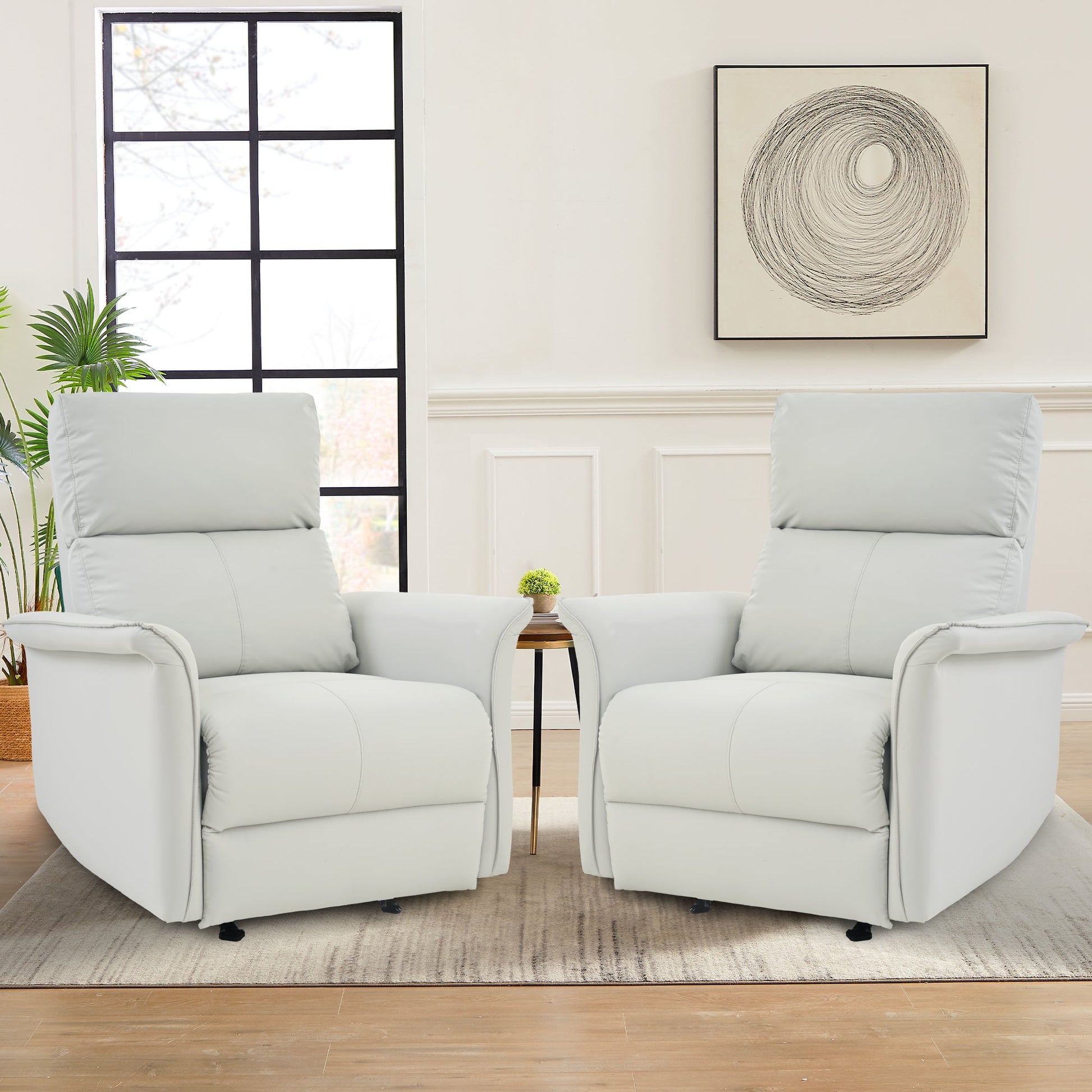 Manual Rocker Recliner Chair for Adults,Rocking Glider Recliner for Small Spaces,PU Leather Rocking Chair for Nursery,Single Sofa Recliner for Home Theater Living Room Bedroom(PU Light Gray) - 1st Choice Furniture Direct