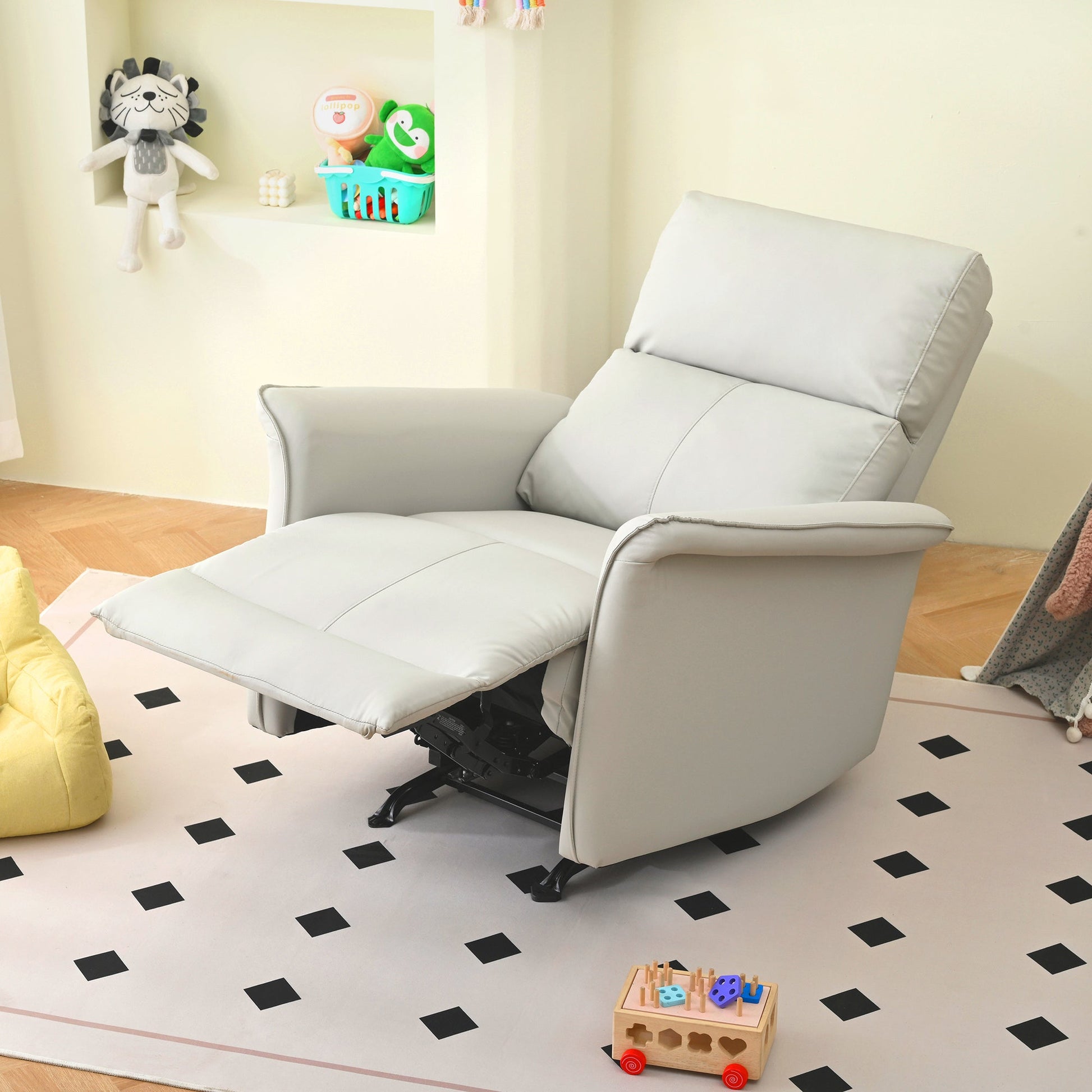 Manual Rocker Recliner Chair for Adults,Rocking Glider Recliner for Small Spaces,PU Leather Rocking Chair for Nursery,Single Sofa Recliner for Home Theater Living Room Bedroom(PU Light Gray) - 1st Choice Furniture Direct