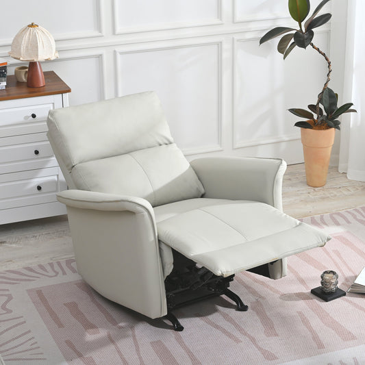 Manual Rocker Recliner Chair for Adults,Rocking Glider Recliner for Small Spaces,PU Leather Rocking Chair for Nursery,Single Sofa Recliner for Home Theater Living Room Bedroom(PU Light Gray) - 1st Choice Furniture Direct
