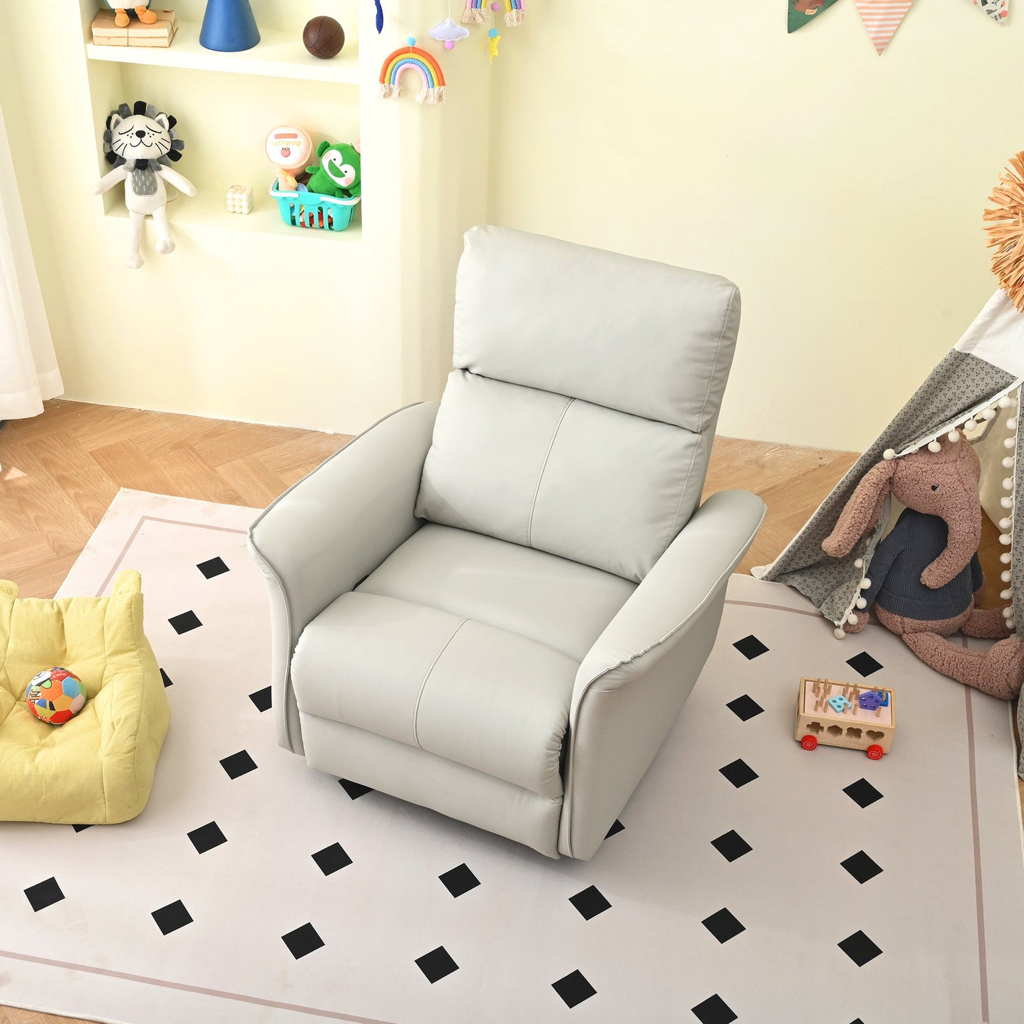 Manual Rocker Recliner Chair for Adults,Rocking Glider Recliner for Small Spaces,PU Leather Rocking Chair for Nursery,Single Sofa Recliner for Home Theater Living Room Bedroom(PU Light Gray) - 1st Choice Furniture Direct