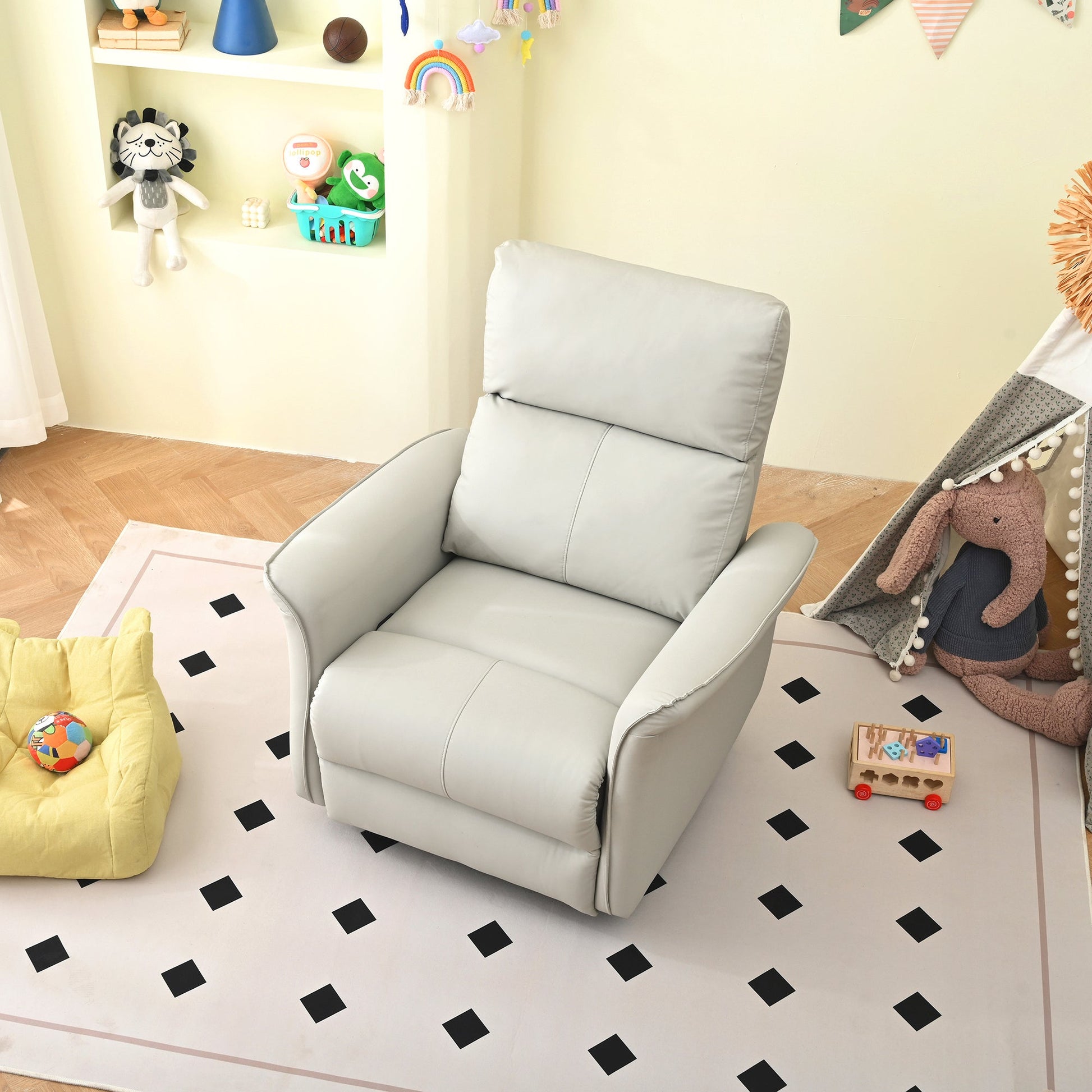 Manual Rocker Recliner Chair for Adults,Rocking Glider Recliner for Small Spaces,PU Leather Rocking Chair for Nursery,Single Sofa Recliner for Home Theater Living Room Bedroom(PU Light Gray) - 1st Choice Furniture Direct