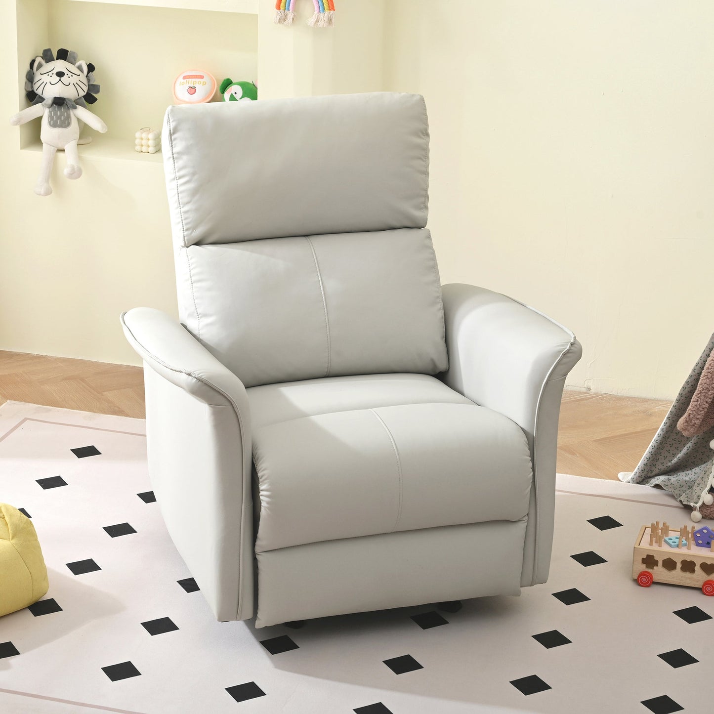 Manual Rocker Recliner Chair for Adults,Rocking Glider Recliner for Small Spaces,PU Leather Rocking Chair for Nursery,Single Sofa Recliner for Home Theater Living Room Bedroom(PU Light Gray) - 1st Choice Furniture Direct