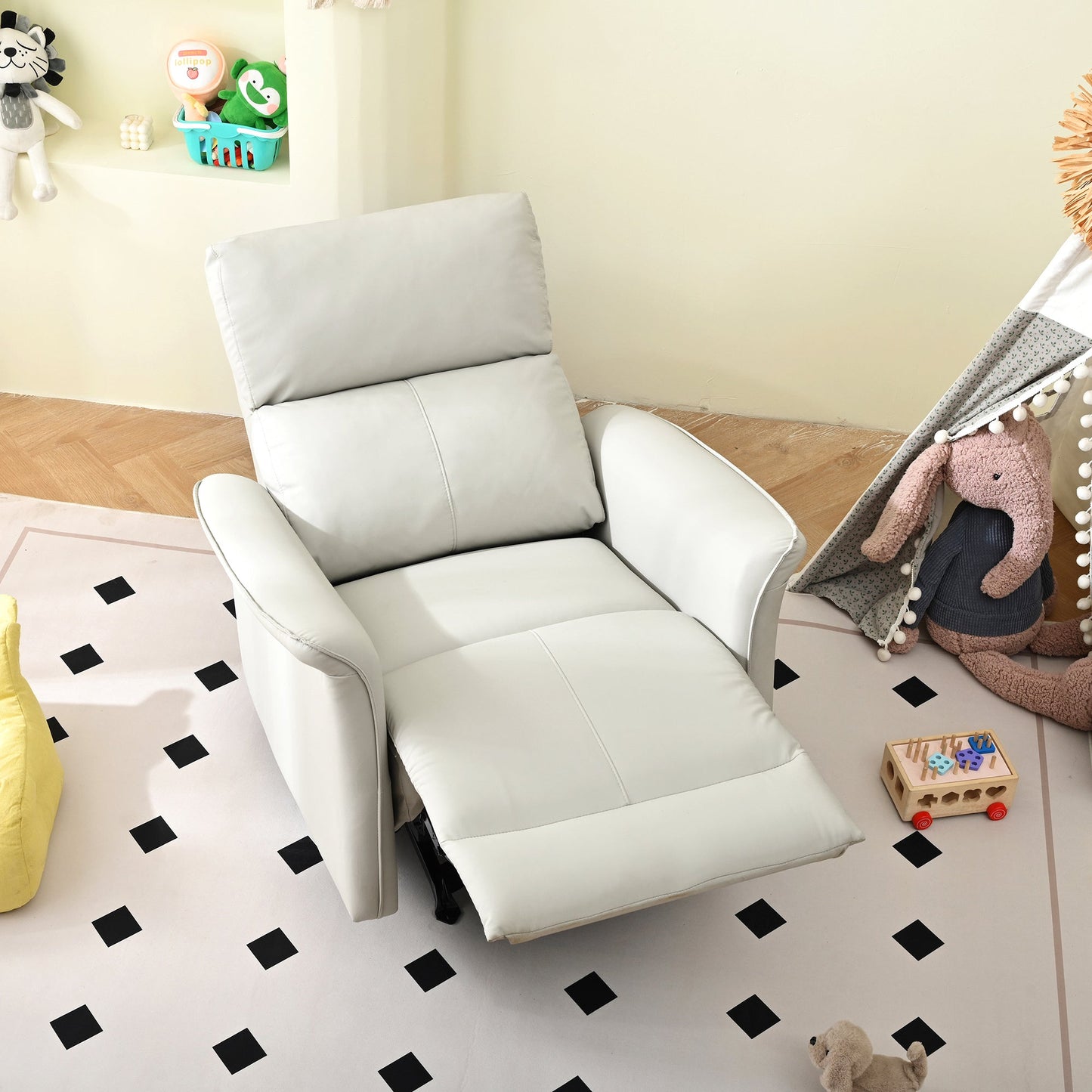 Manual Rocker Recliner Chair for Adults,Rocking Glider Recliner for Small Spaces,PU Leather Rocking Chair for Nursery,Single Sofa Recliner for Home Theater Living Room Bedroom(PU Light Gray) - 1st Choice Furniture Direct