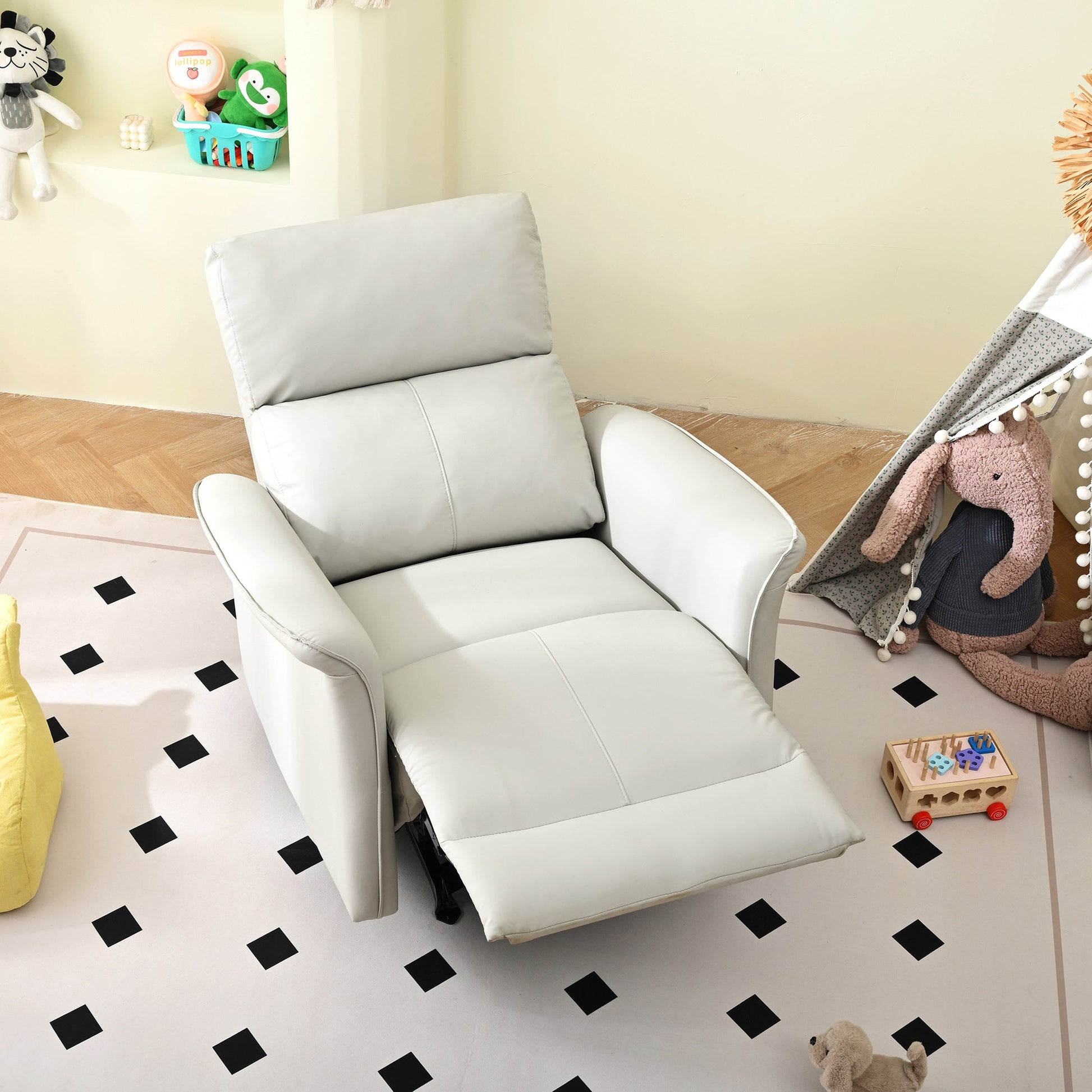 Manual Rocker Recliner Chair for Adults,Rocking Glider Recliner for Small Spaces,PU Leather Rocking Chair for Nursery,Single Sofa Recliner for Home Theater Living Room Bedroom(PU Light Gray) - 1st Choice Furniture Direct