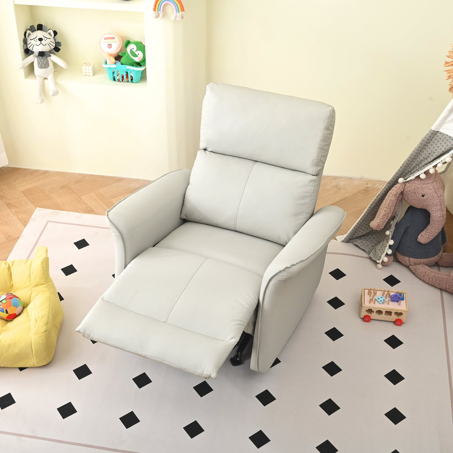 Manual Rocker Recliner Chair for Adults,Rocking Glider Recliner for Small Spaces,PU Leather Rocking Chair for Nursery,Single Sofa Recliner for Home Theater Living Room Bedroom(PU Light Gray) - 1st Choice Furniture Direct