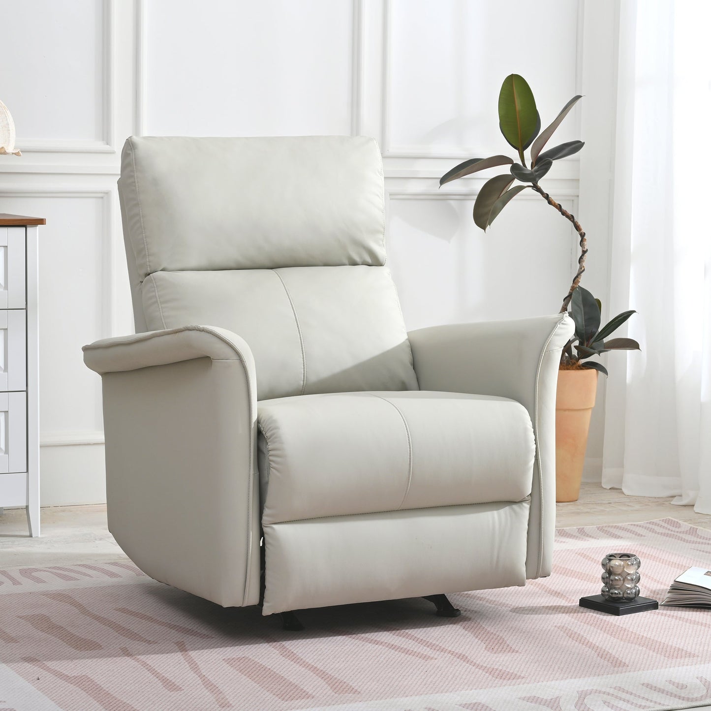 Manual Rocker Recliner Chair for Adults,Rocking Glider Recliner for Small Spaces,PU Leather Rocking Chair for Nursery,Single Sofa Recliner for Home Theater Living Room Bedroom(PU Light Gray) - 1st Choice Furniture Direct