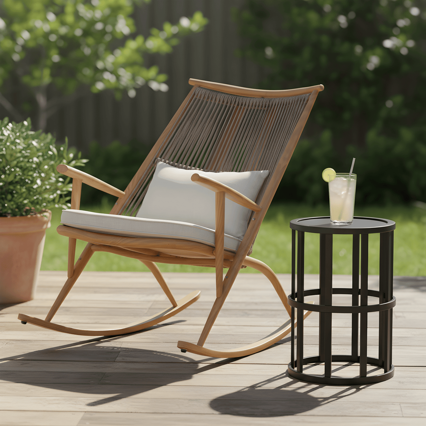 Maple Rocking Chair & Ceramic Tile Side Table Set - Coordinated Outdoor Lounge Duo - 1st Choice Furniture Direct