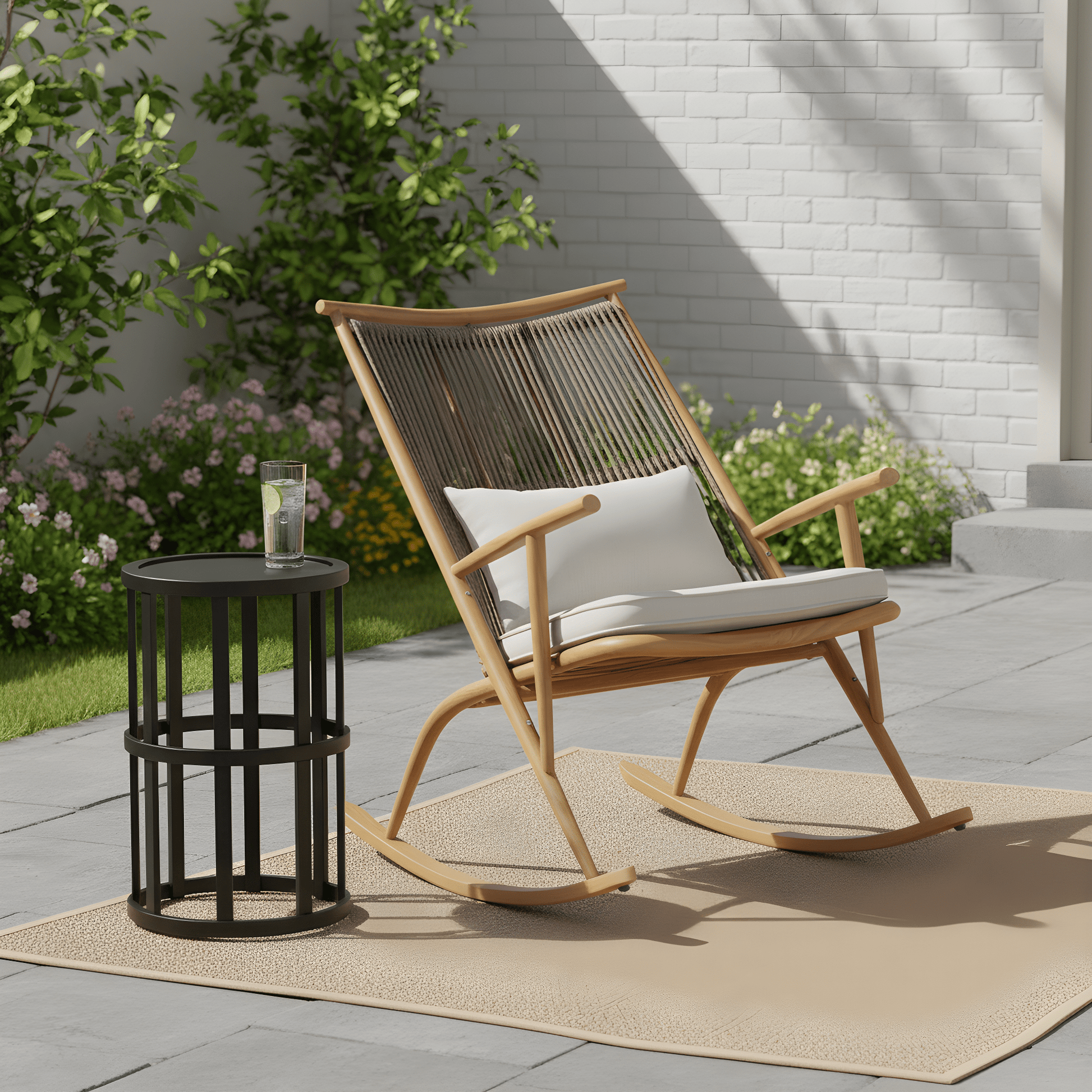 Maple Rocking Chair & Ceramic Tile Side Table Set - Coordinated Outdoor Lounge Duo - 1st Choice Furniture Direct