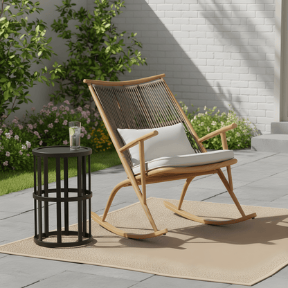 Maple Rocking Chair & Ceramic Tile Side Table Set - Coordinated Outdoor Lounge Duo - 1st Choice Furniture Direct