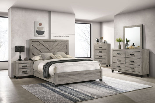 Mari Light Gray Finish 5Pcs Bedroom Set (Queen bed, Dresser, Chest, Nightstand, Mirror) - 1st Choice Furniture Direct