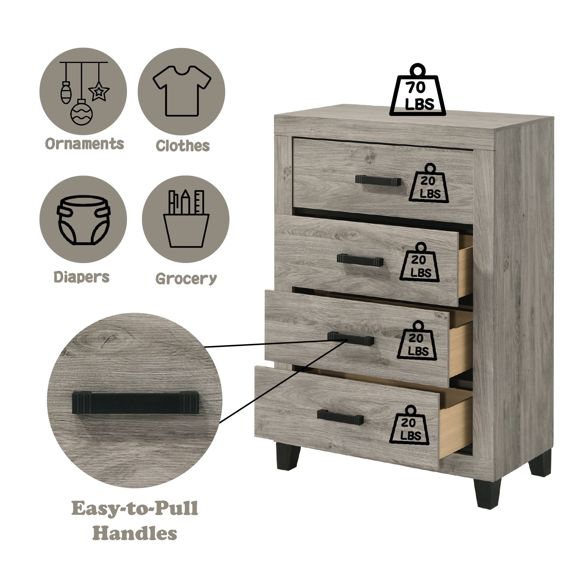 Mari Light Gray Finish 5Pcs Bedroom Set (Queen bed, Dresser, Chest, Nightstand, Mirror) - 1st Choice Furniture Direct