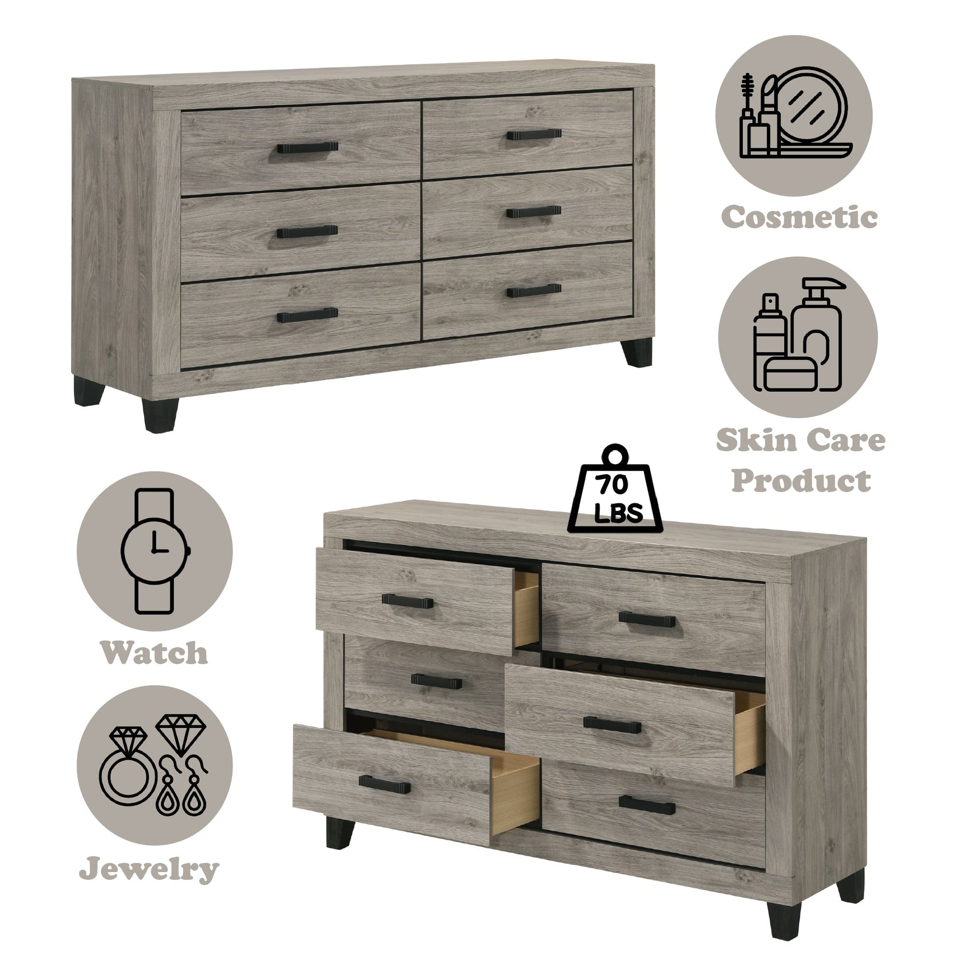 Mari Light Gray Finish Dresser - 1st Choice Furniture Direct