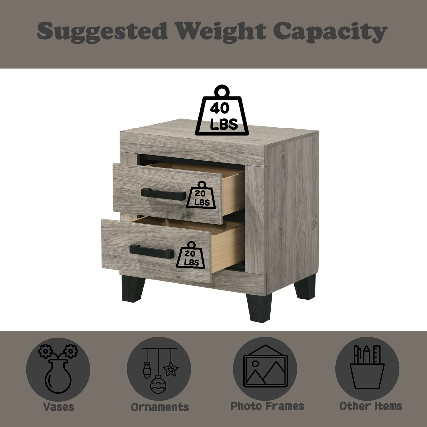 Mari Light Gray Finish Nightstand - 1st Choice Furniture Direct