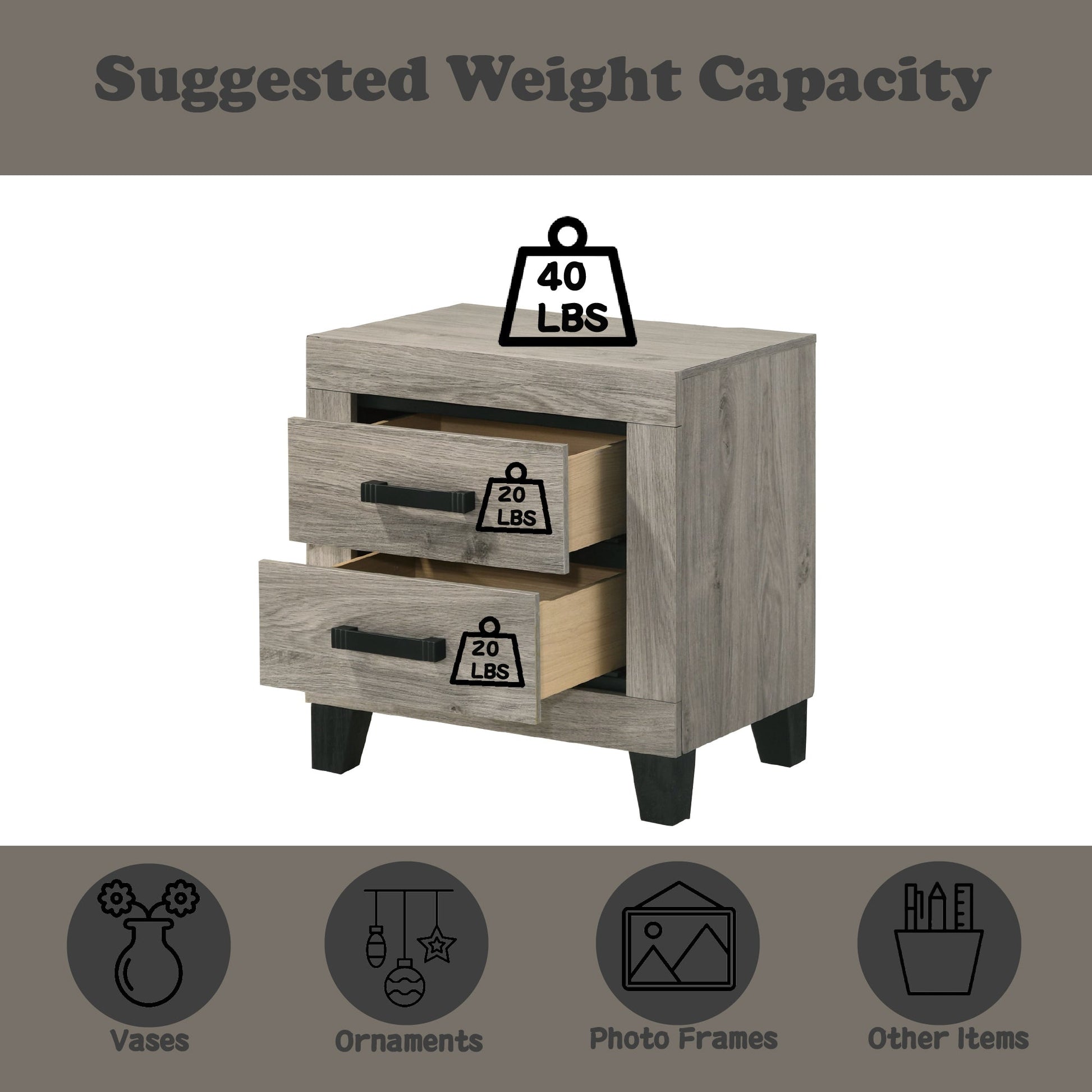 Mari Light Gray Finish Nightstand - 1st Choice Furniture Direct