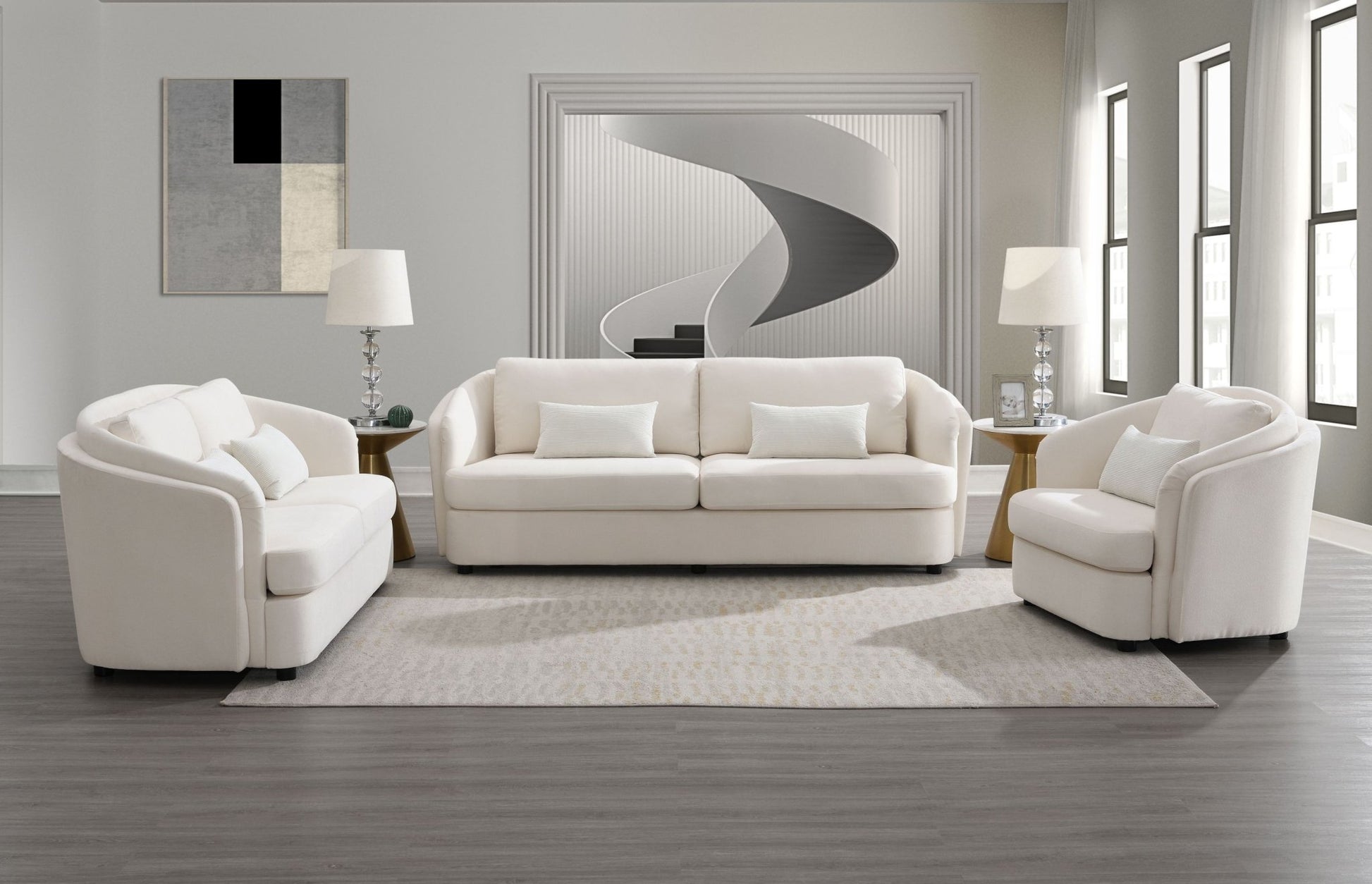 Mariko Beige Linen 3Pcs Living Room Set (Sofa, Loveseat, Chair) - 1st Choice Furniture Direct