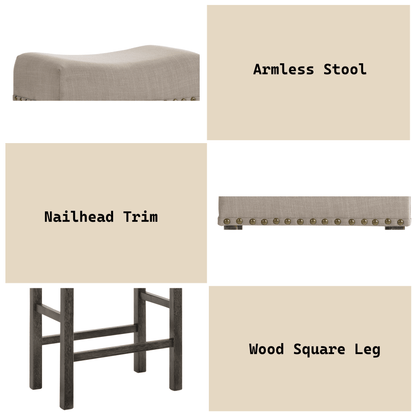 Martha II Tan Linen & Weathered Gray Finish Counter Height Stool (Set of 2) - 1st Choice Furniture Direct