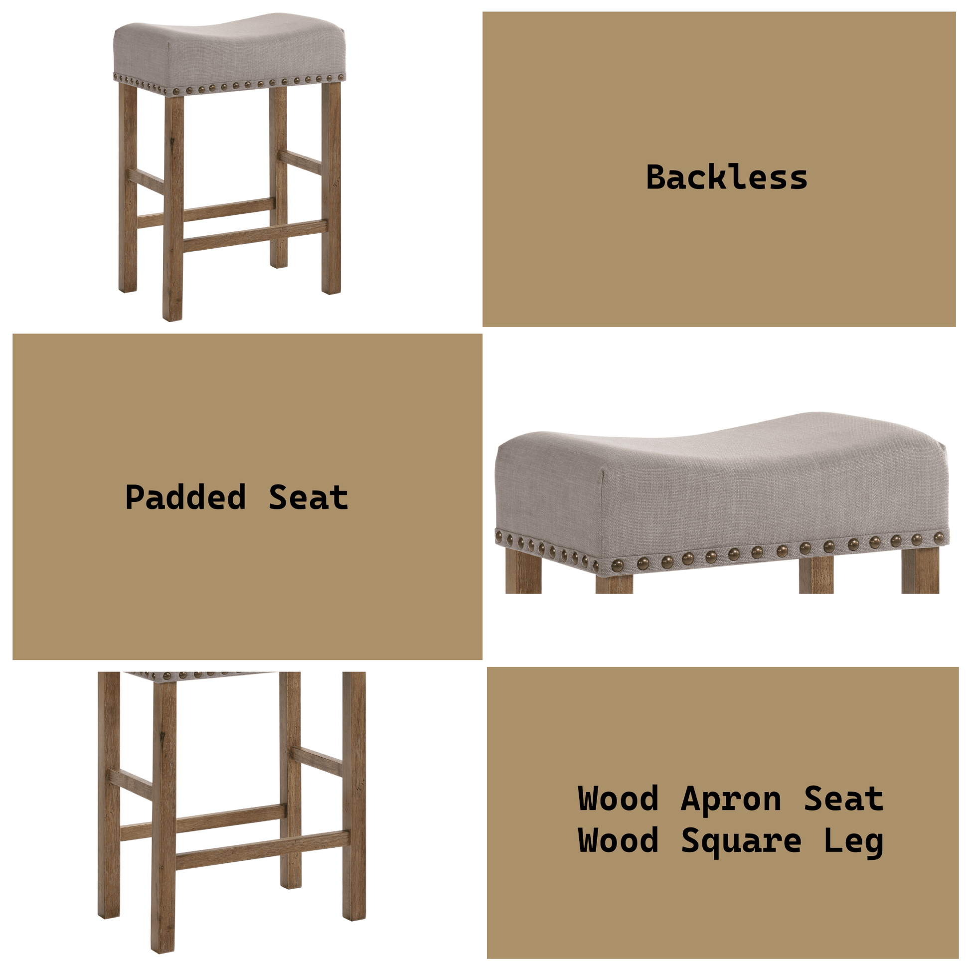 Martha II Tan Linen & Weathered Oak Finish Counter Height Stool (Set of 2) - 1st Choice Furniture Direct