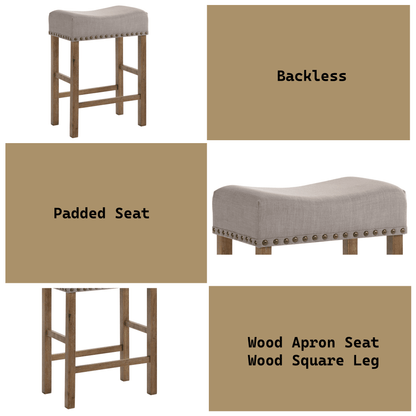 Martha II Tan Linen & Weathered Oak Finish Counter Height Stool (Set of 2) - 1st Choice Furniture Direct