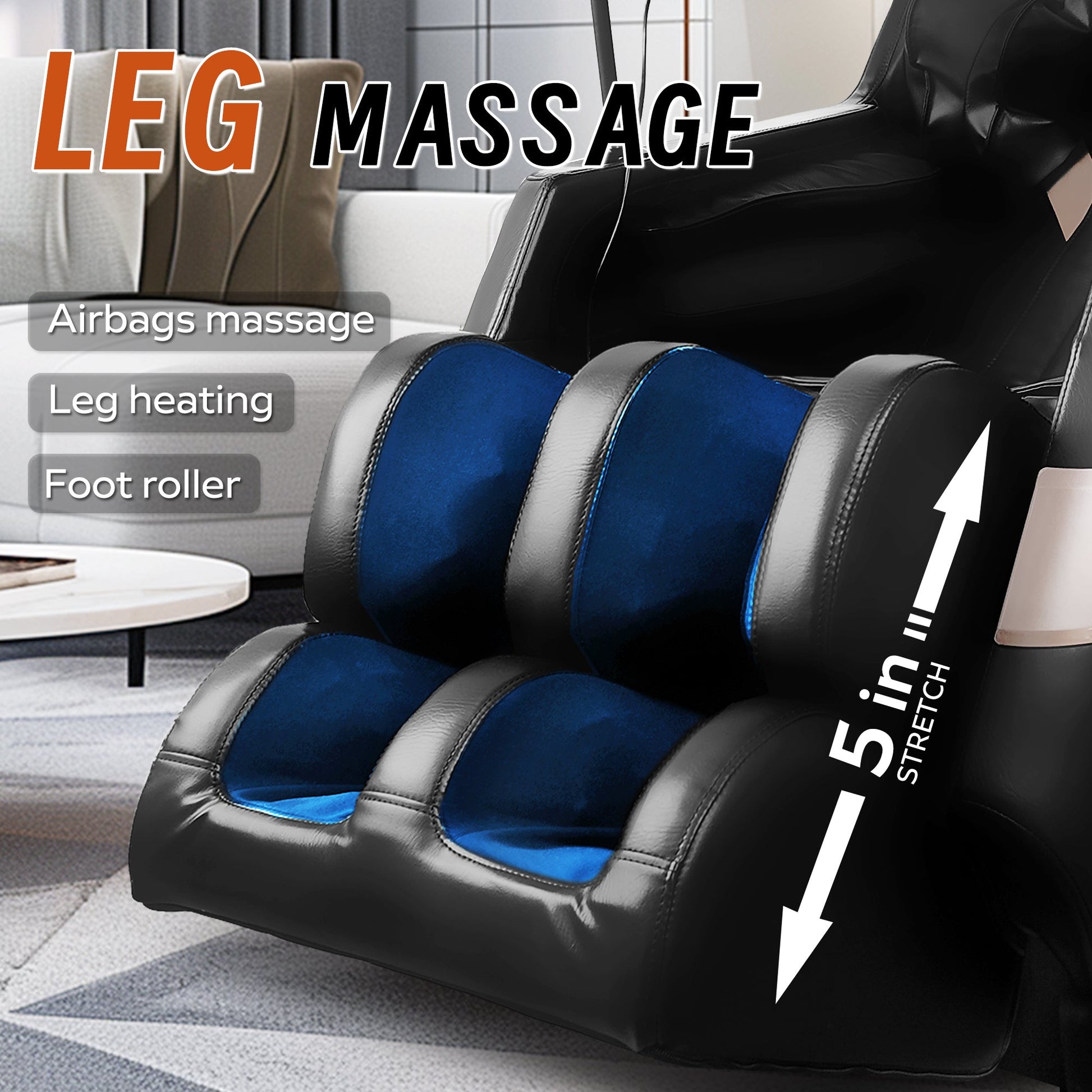 Massage Chair with Bluetooth Connectivity and Speakers Ideal for Home and Office Use Features Zero - Gravity Reclining and Full - Body Air Pressure Massage Dimensions: 55D x 27W x 47H inches Black Model - 1st Choice Furniture Direct