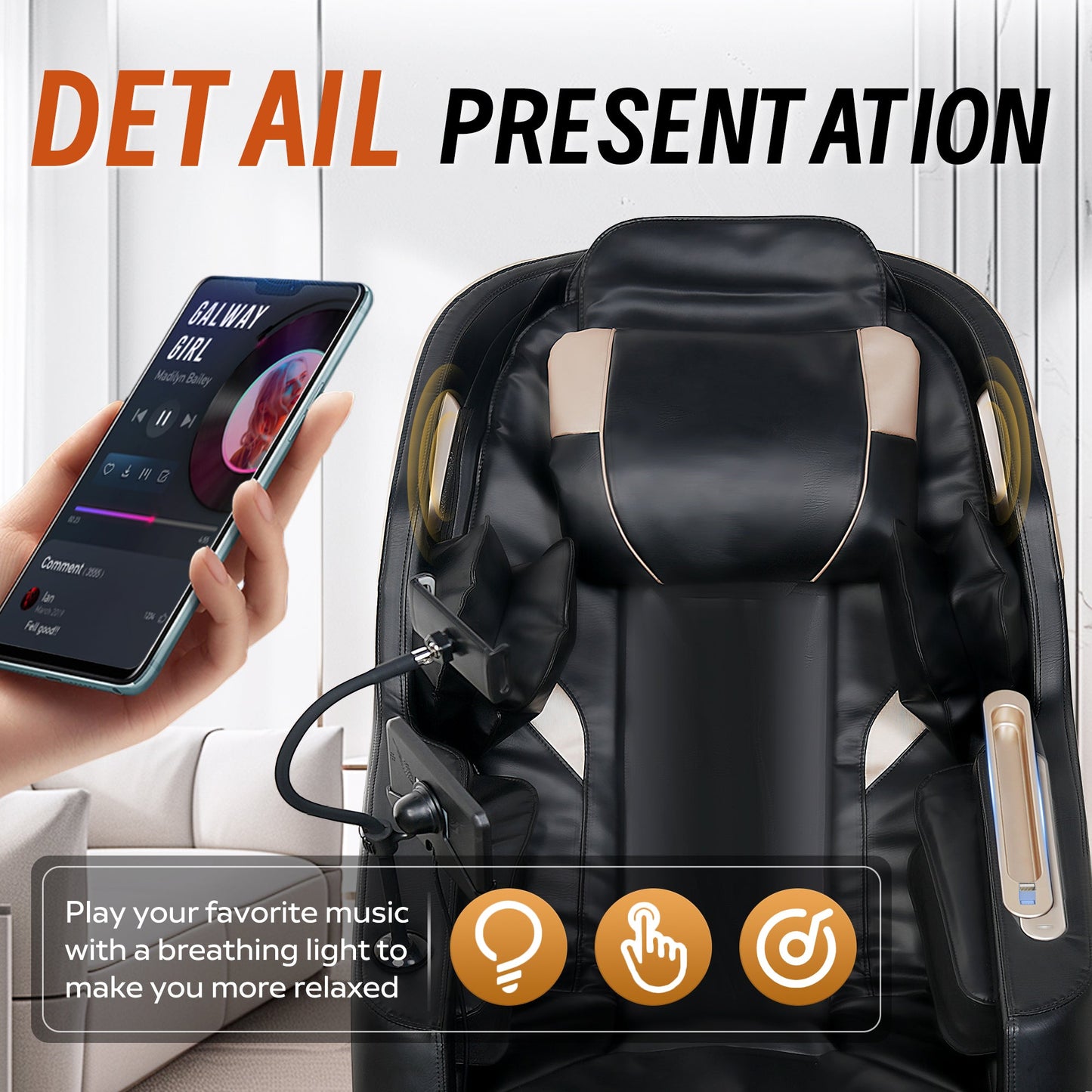 Massage Chair with Bluetooth Connectivity and Speakers Ideal for Home and Office Use Features Zero - Gravity Reclining and Full - Body Air Pressure Massage Dimensions: 55D x 27W x 47H inches Black Model - 1st Choice Furniture Direct