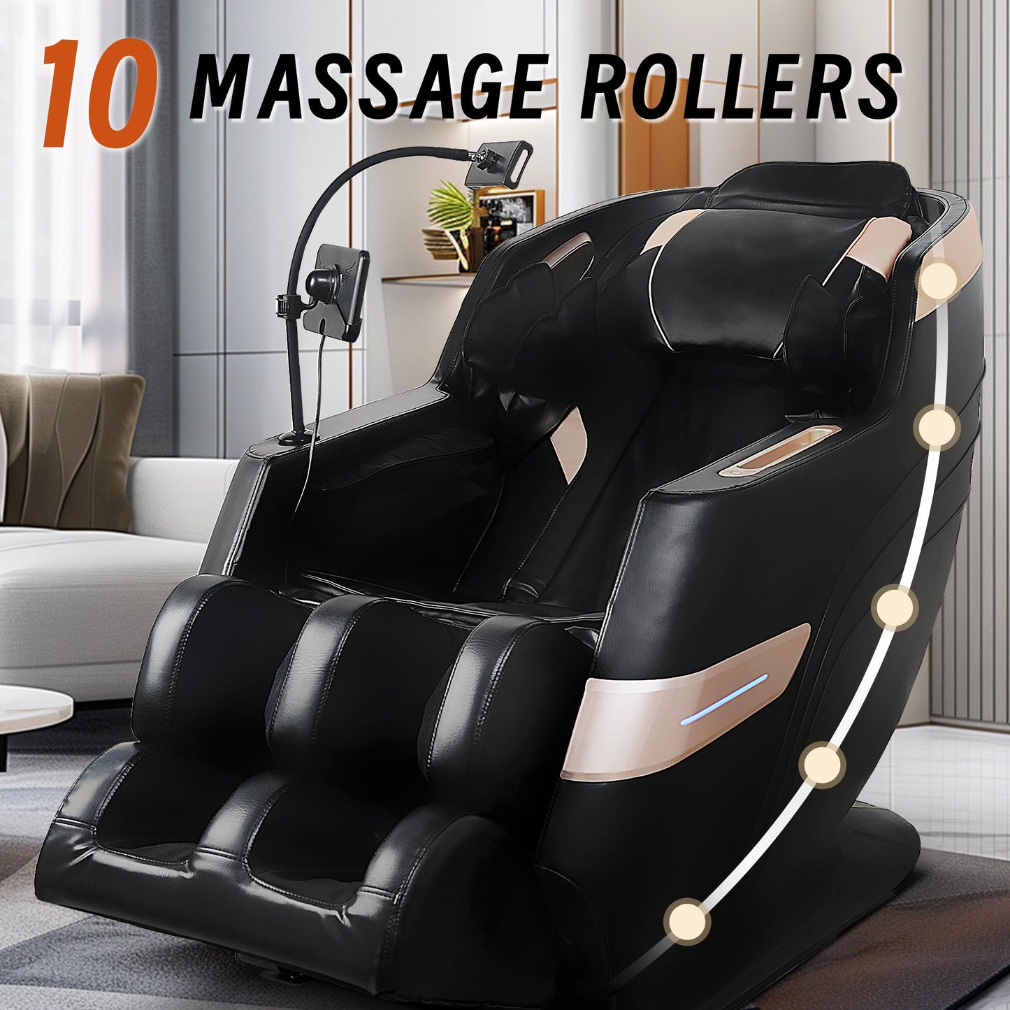 Massage Chair with Bluetooth Connectivity and Speakers Ideal for Home and Office Use Features Zero - Gravity Reclining and Full - Body Air Pressure Massage Dimensions: 55D x 27W x 47H inches Black Model - 1st Choice Furniture Direct