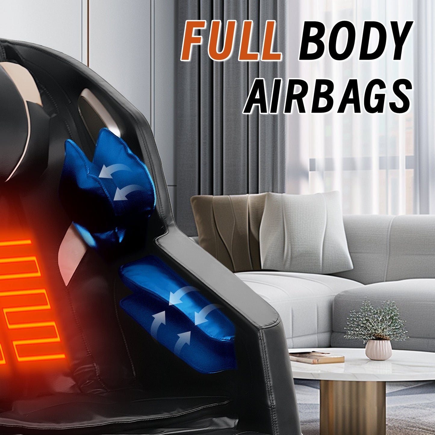 Massage Chair with Bluetooth Connectivity and Speakers Ideal for Home and Office Use Features Zero - Gravity Reclining and Full - Body Air Pressure Massage Dimensions: 55D x 27W x 47H inches Black Model - 1st Choice Furniture Direct