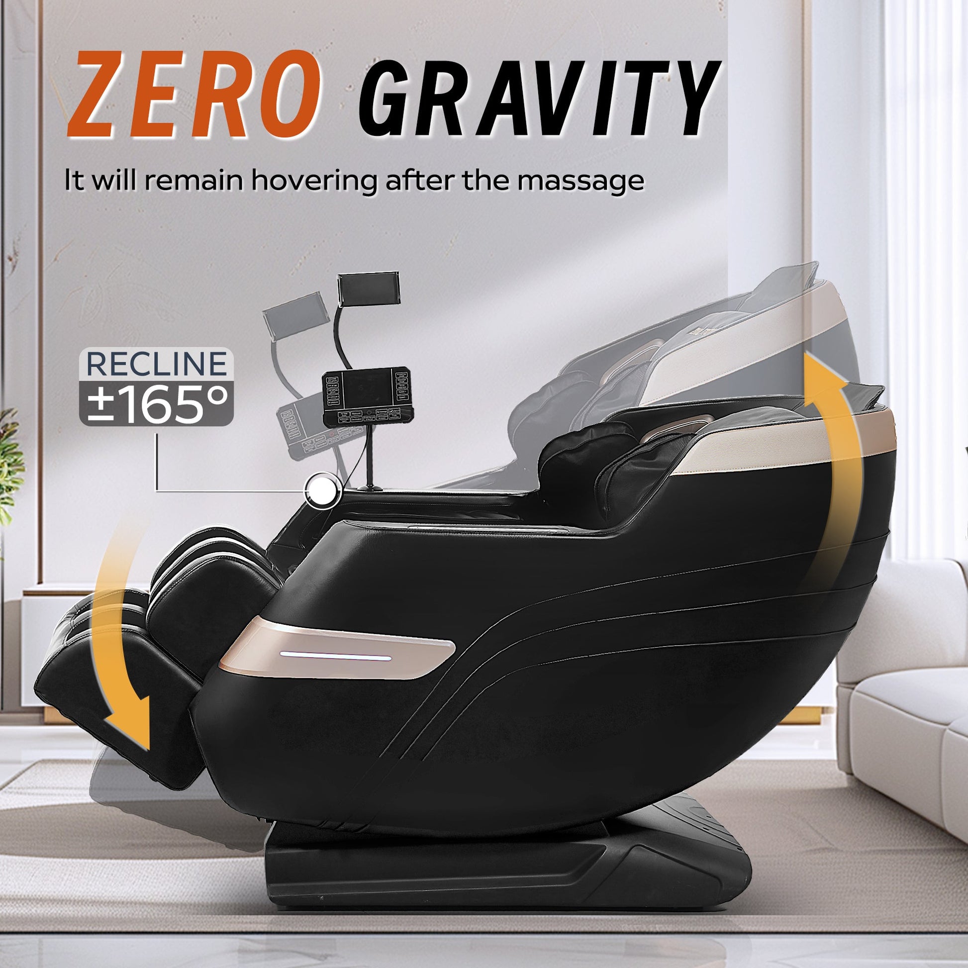 Massage Chair with Bluetooth Connectivity and Speakers Ideal for Home and Office Use Features Zero - Gravity Reclining and Full - Body Air Pressure Massage Dimensions: 55D x 27W x 47H inches Black Model - 1st Choice Furniture Direct