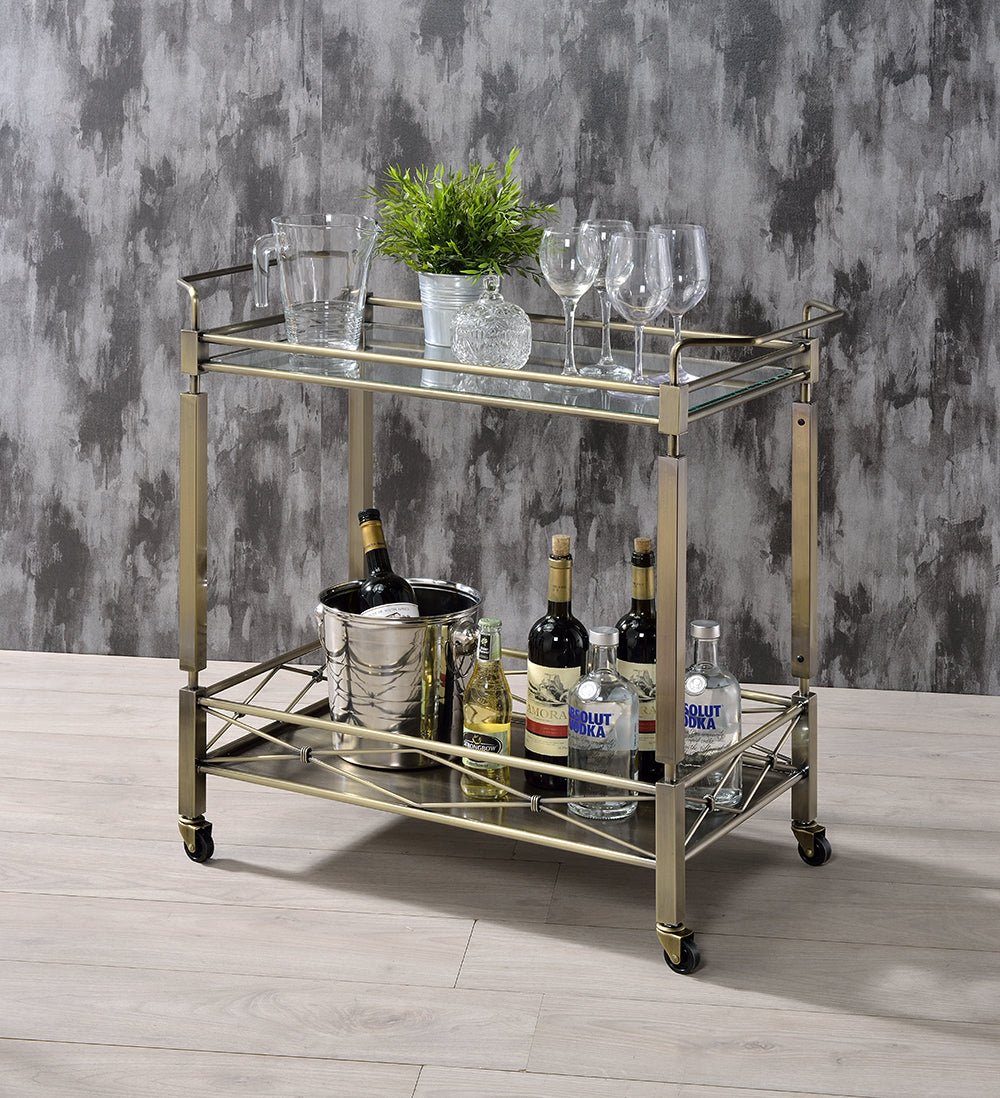 Matiesen Clear Glass & Antique Gold Finish Serving Cart - 1st Choice Furniture Direct