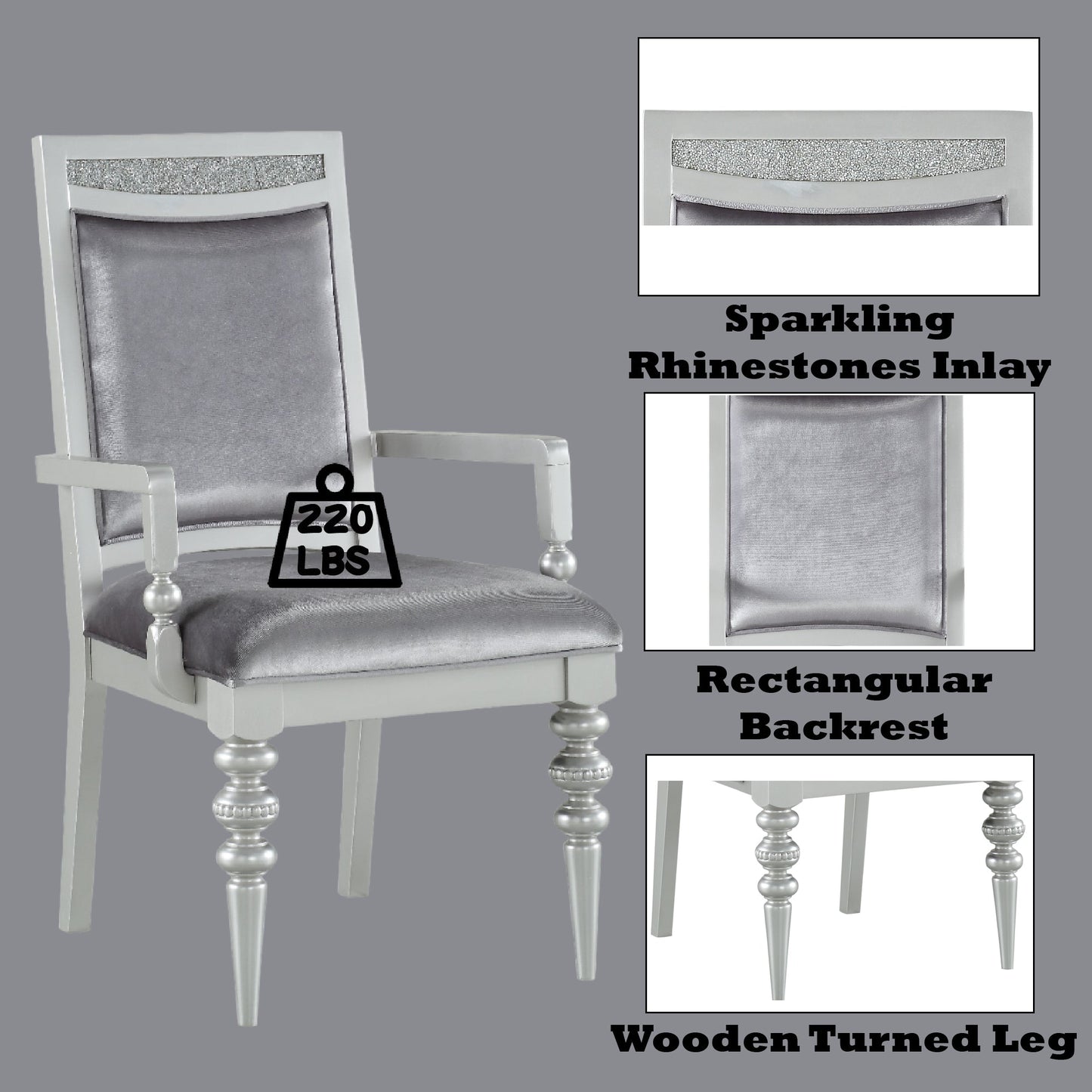 Maverick Fabric & Platinum Finish Arm Chair (Set of 2) - 1st Choice Furniture Direct