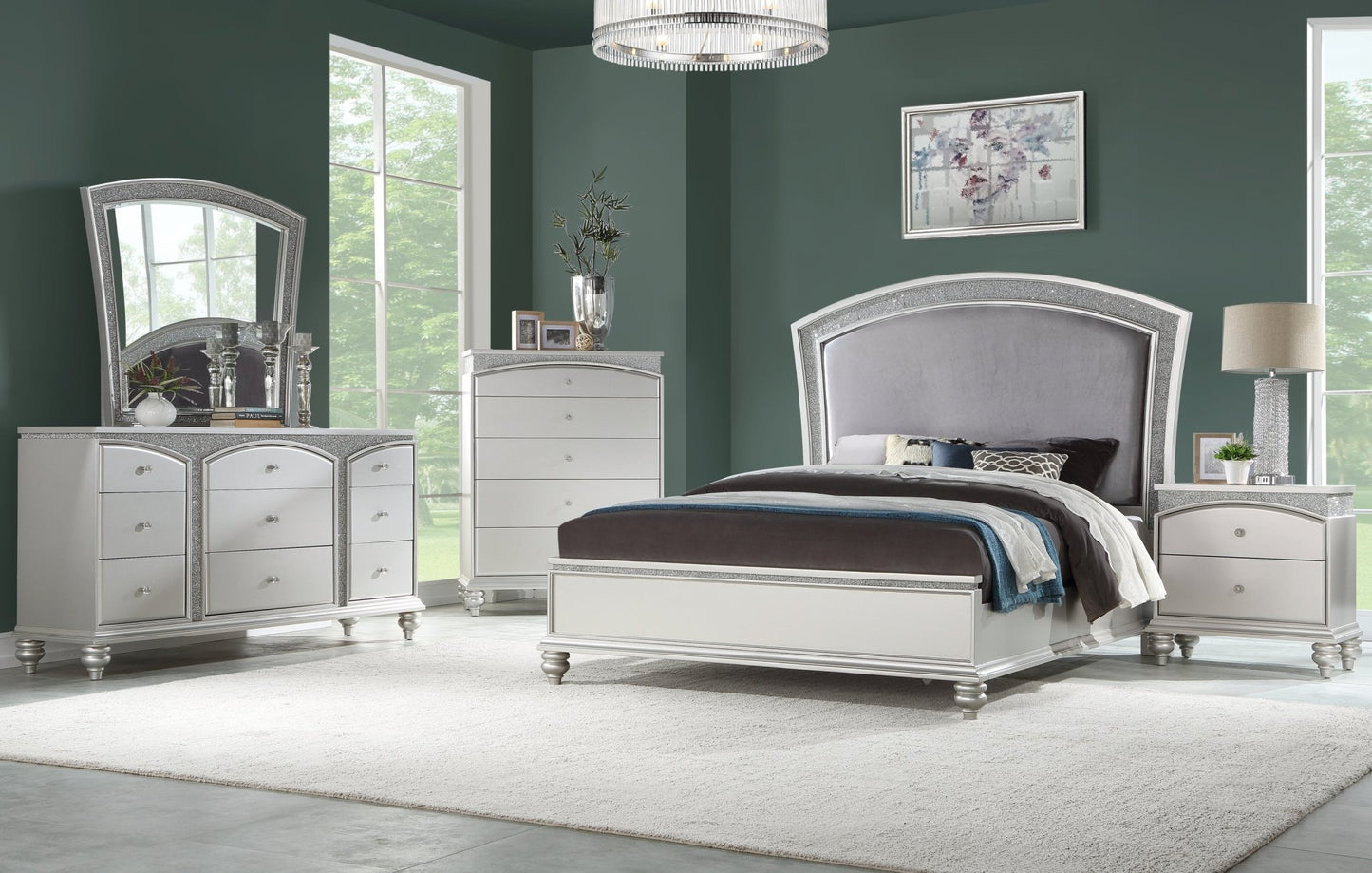 Maverick Fabric & Platinum Finish CAL. King Bed - 1st Choice Furniture Direct