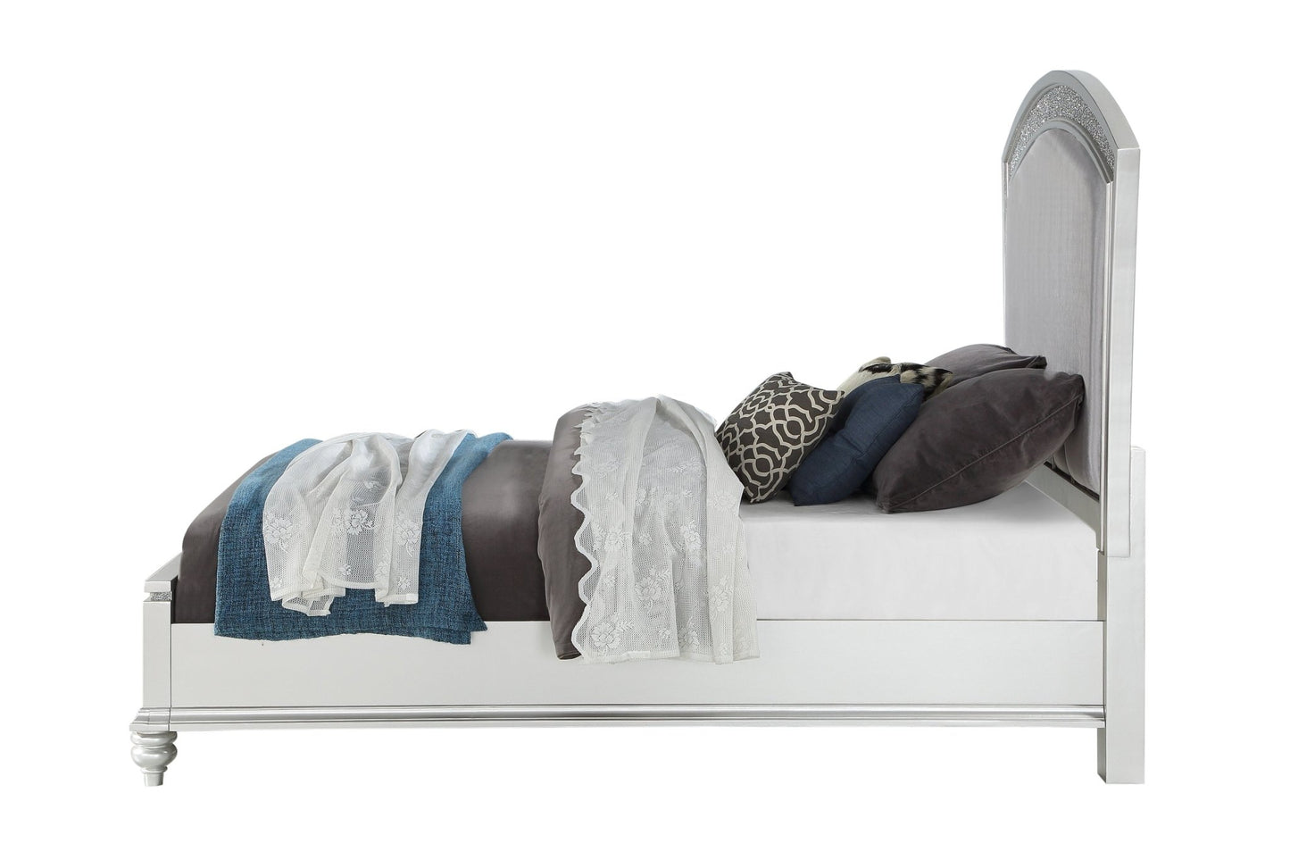 Maverick Fabric & Platinum Finish Queen Bed - 1st Choice Furniture Direct