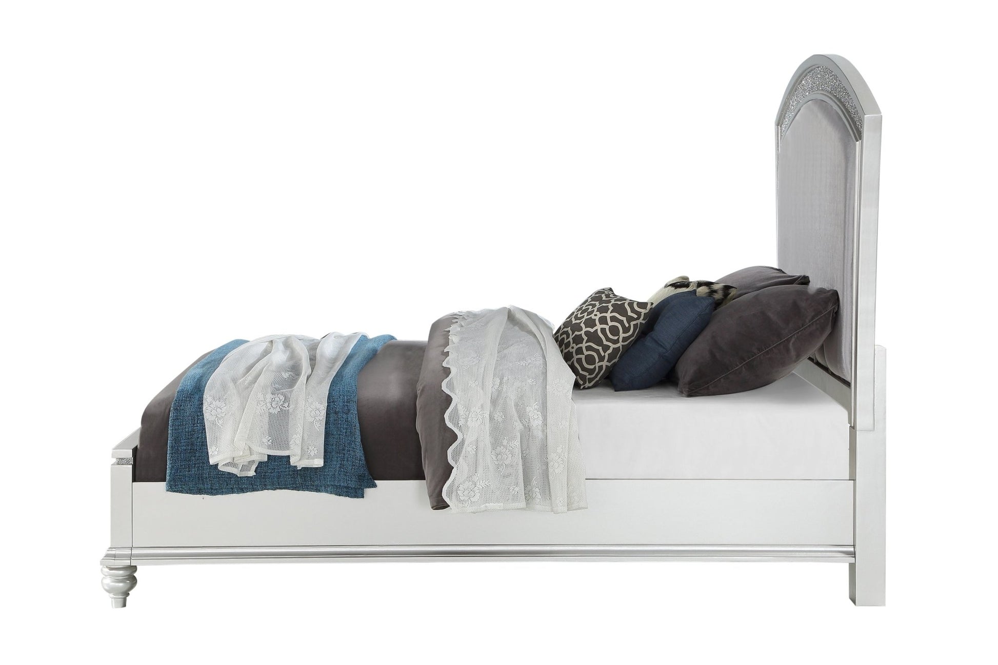 Maverick Fabric & Platinum Finish Queen Bed - 1st Choice Furniture Direct