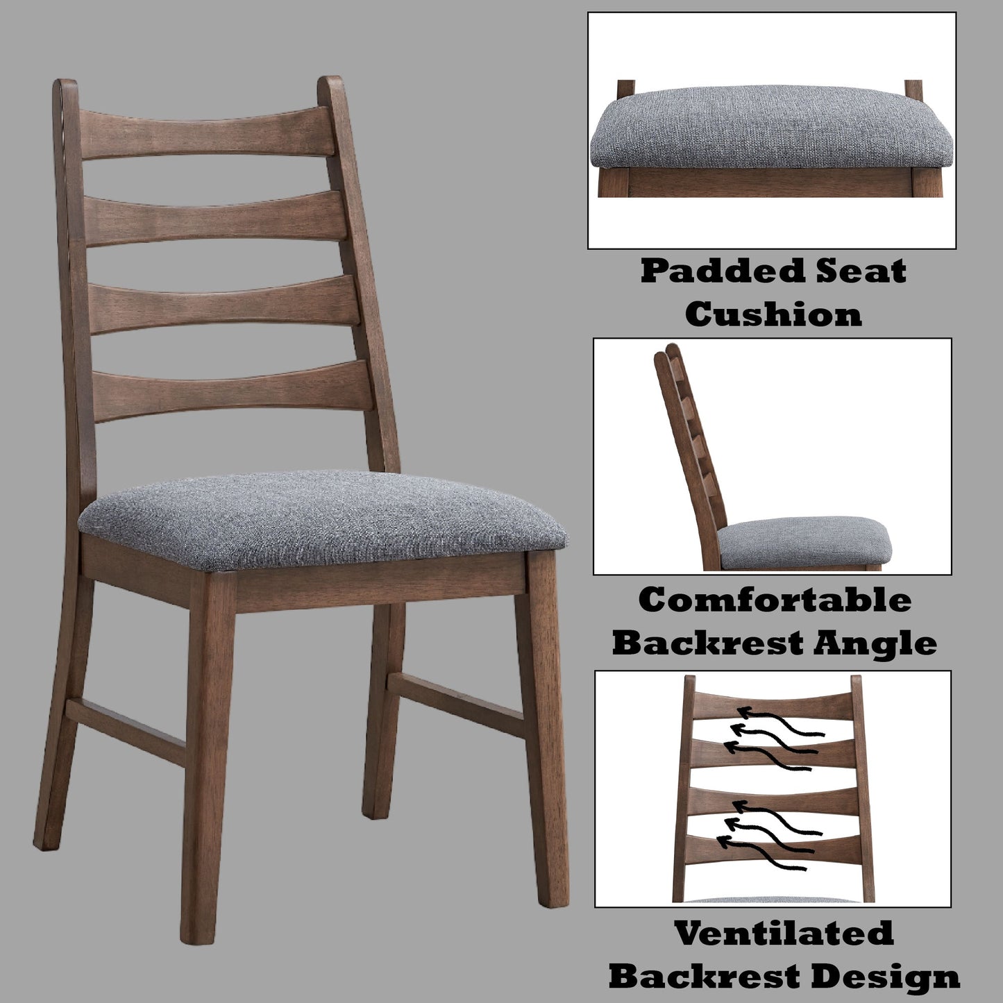Mayah Dark Gray Linen & Walnut Finish Side Chair (Set of 2) - 1st Choice Furniture Direct