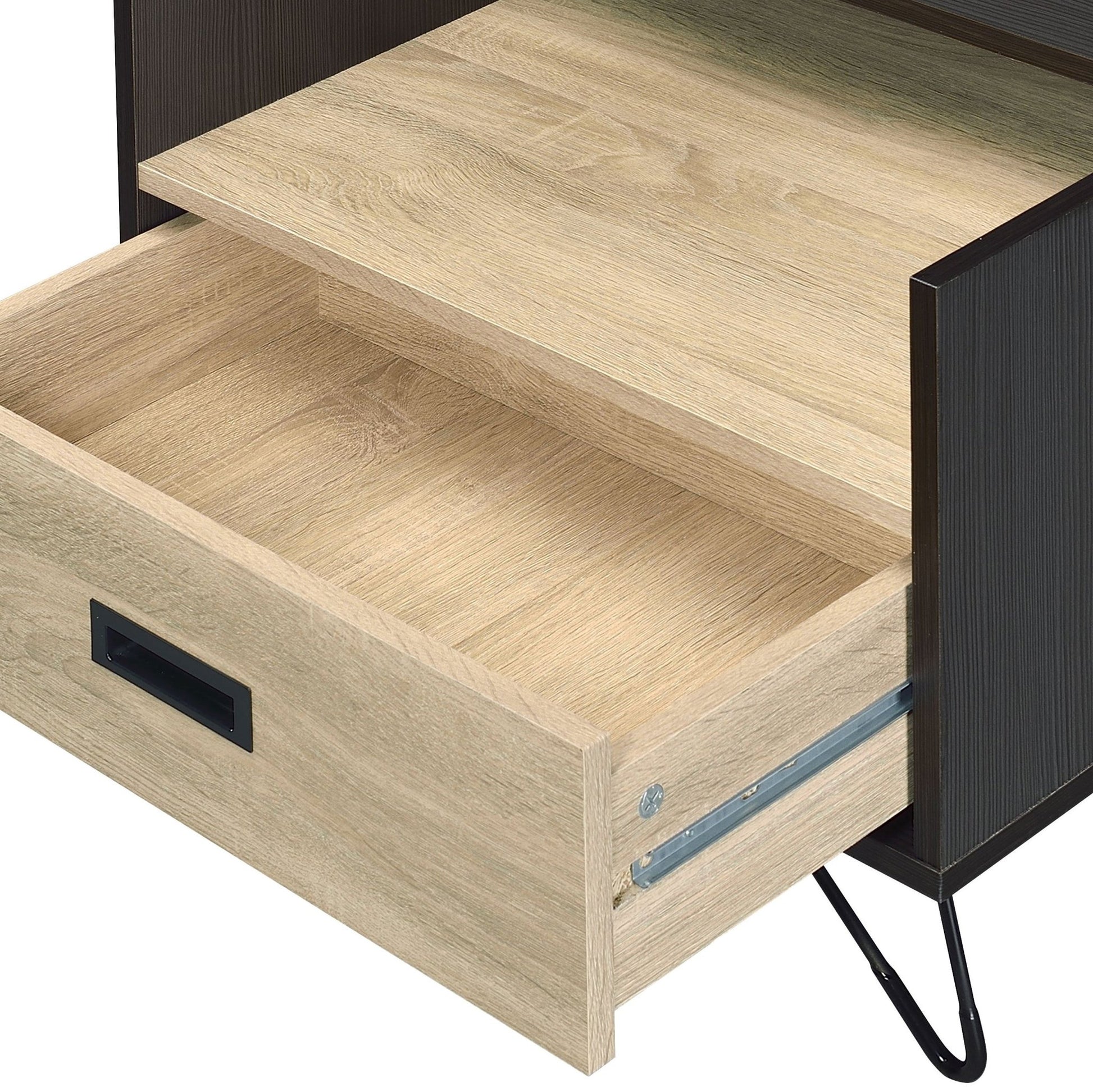 Melkree Oak & Black Finish Accent Table with Display & Utility Function - 1st Choice Furniture Direct