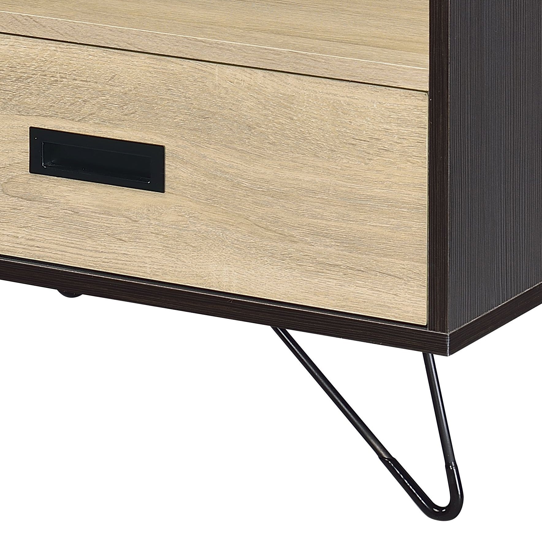 Melkree Oak & Black Finish Accent Table with Display & Utility Function - 1st Choice Furniture Direct