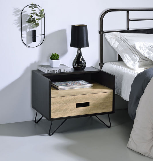 Melkree Oak & Black Finish Accent Table with Display & Utility Function - 1st Choice Furniture Direct