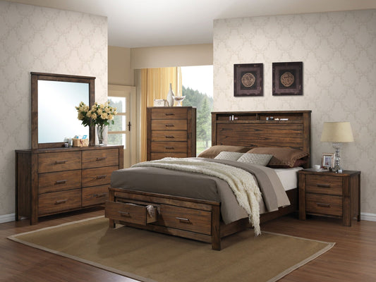 Merrilee Oak Finish EK Bed W/Storage - 1st Choice Furniture Direct