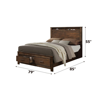 Merrilee Oak Finish EK Bed W/Storage - 1st Choice Furniture Direct