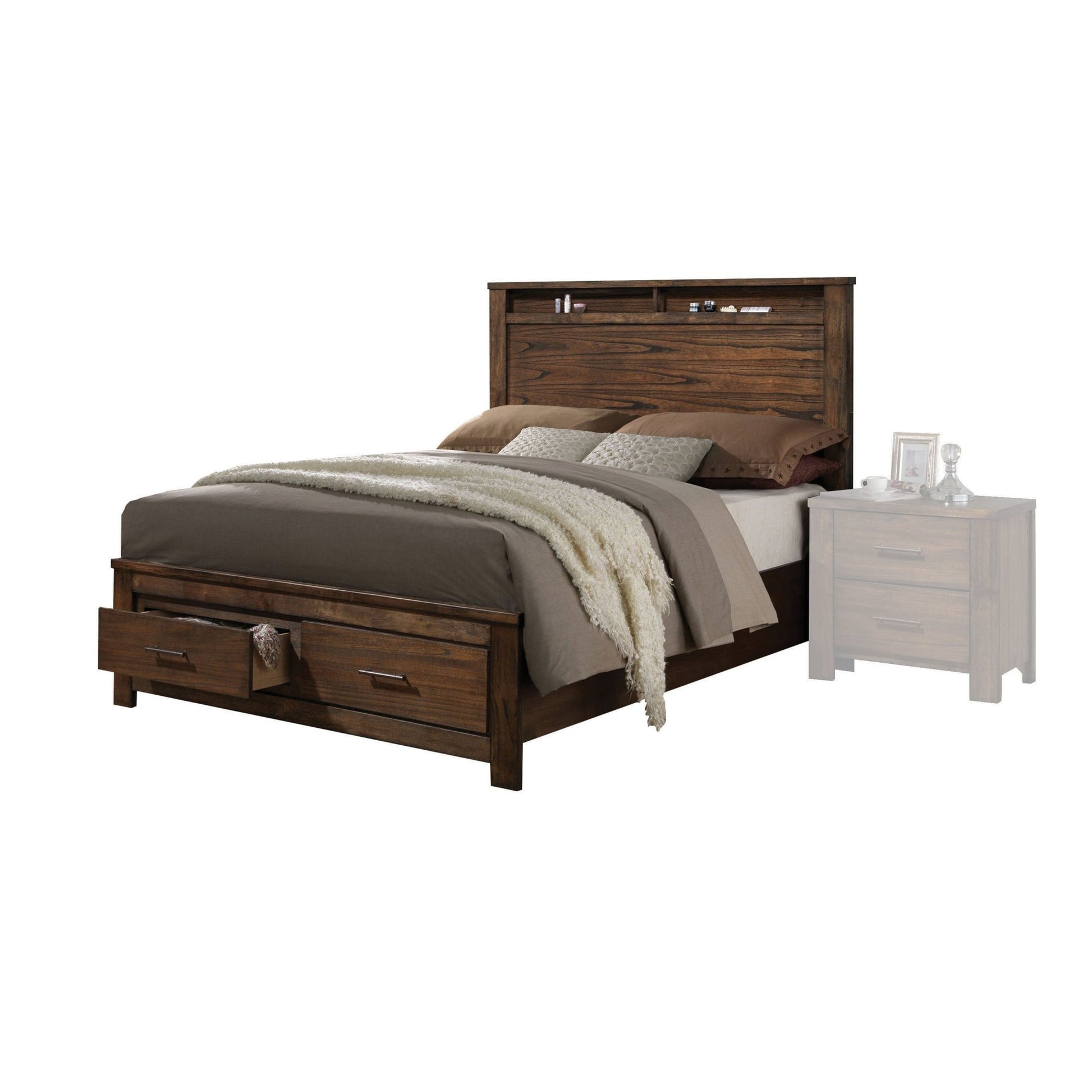 Merrilee Oak Finish EK Bed W/Storage - 1st Choice Furniture Direct