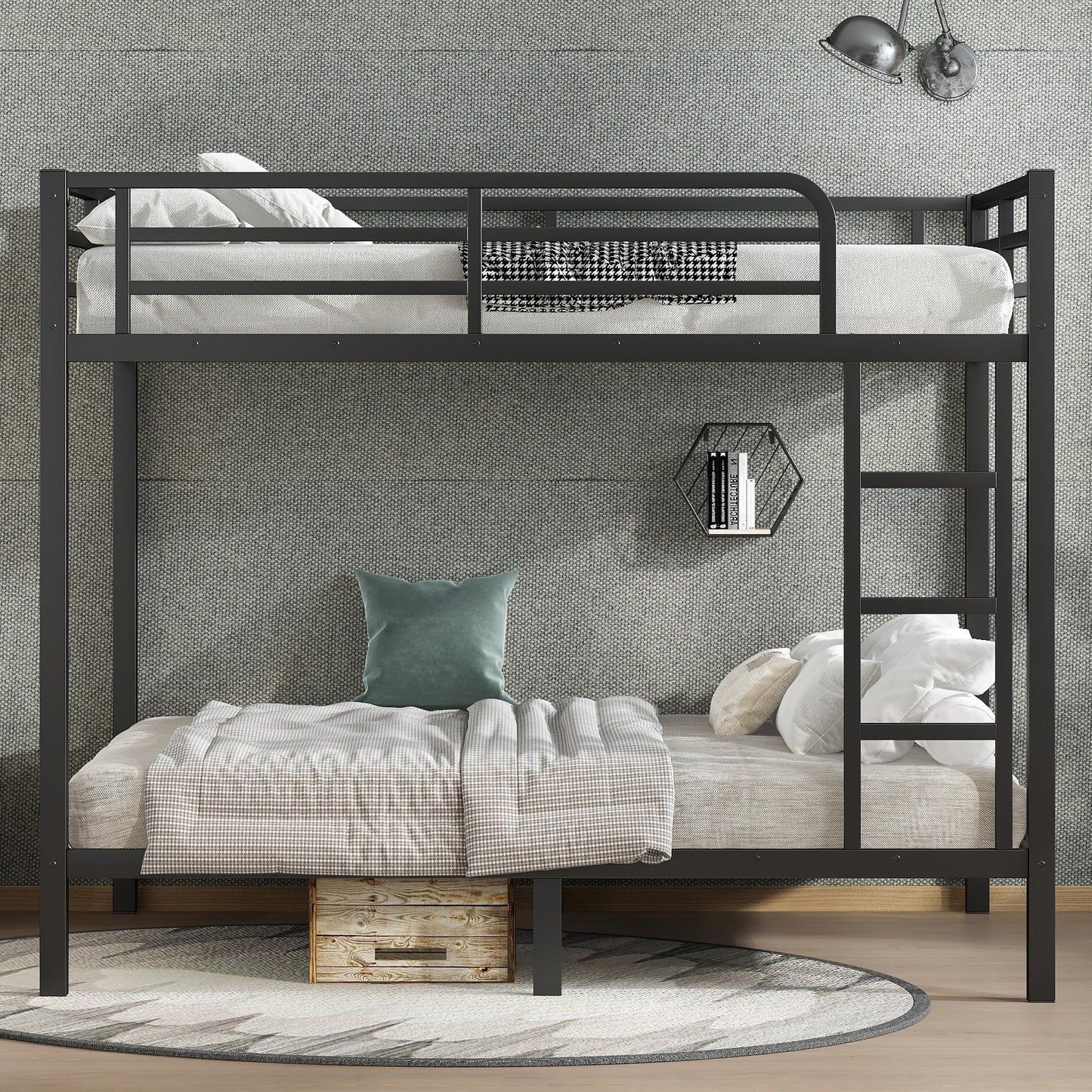 Metal Full over Full Bunk Bed for Teens and Adults,Space - Saving/Noise Reduced/No Box Spring Needed, Black - 1st Choice Furniture Direct