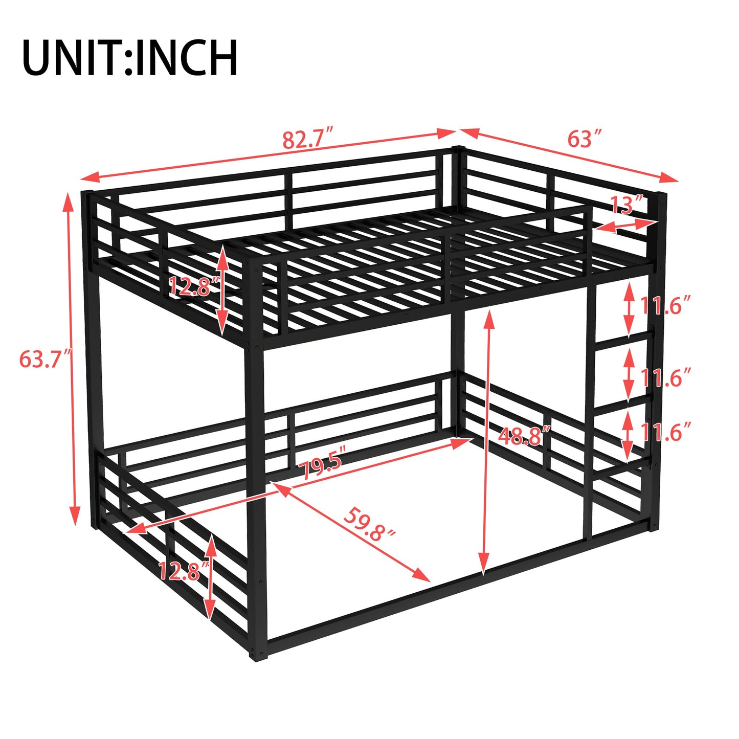 Metal Queen over Queen Bunk Bed for Teens and Adults,Space - Saving/Noise Reduced/No Box Spring Needed,Black - 1st Choice Furniture Direct