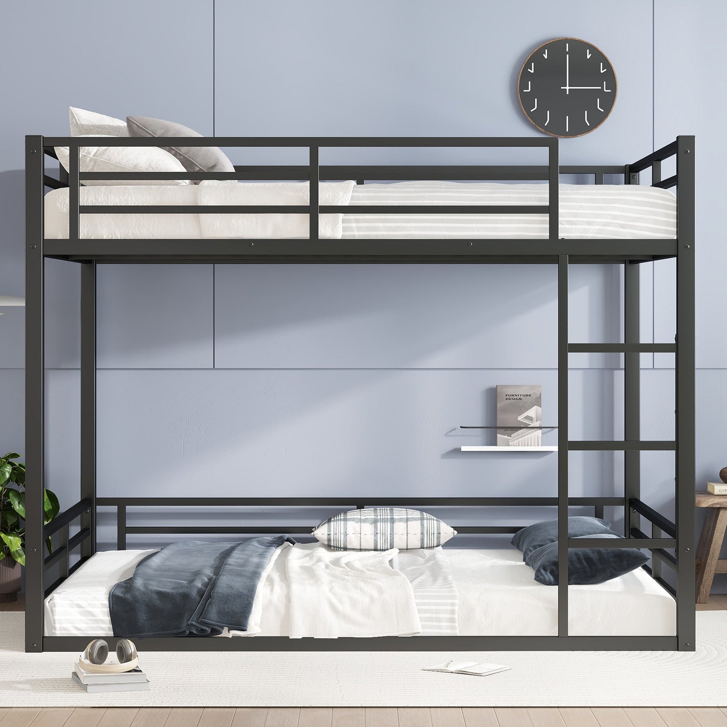 Metal Queen over Queen Bunk Bed for Teens and Adults,Space - Saving/Noise Reduced/No Box Spring Needed,Black - 1st Choice Furniture Direct