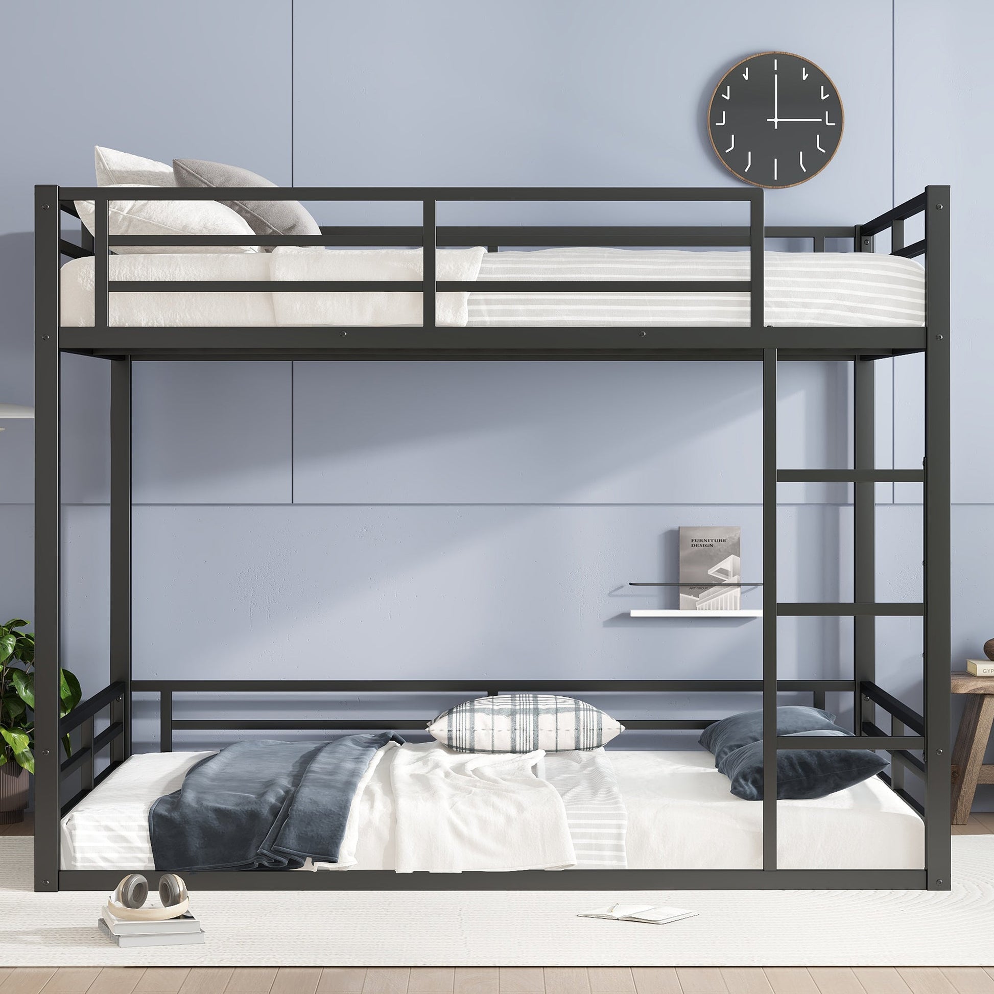 Metal Queen over Queen Bunk Bed for Teens and Adults,Space - Saving/Noise Reduced/No Box Spring Needed,Black - 1st Choice Furniture Direct