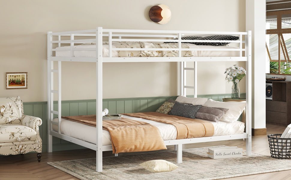 Metal Queen over Queen Bunk Bed for Teens and Adults,Space - Saving/Noise Reduced/No Box Spring Needed,White - 1st Choice Furniture Direct