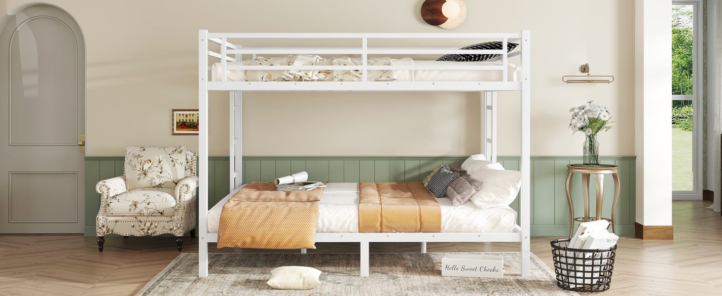 Metal Queen over Queen Bunk Bed for Teens and Adults,Space - Saving/Noise Reduced/No Box Spring Needed,White - 1st Choice Furniture Direct