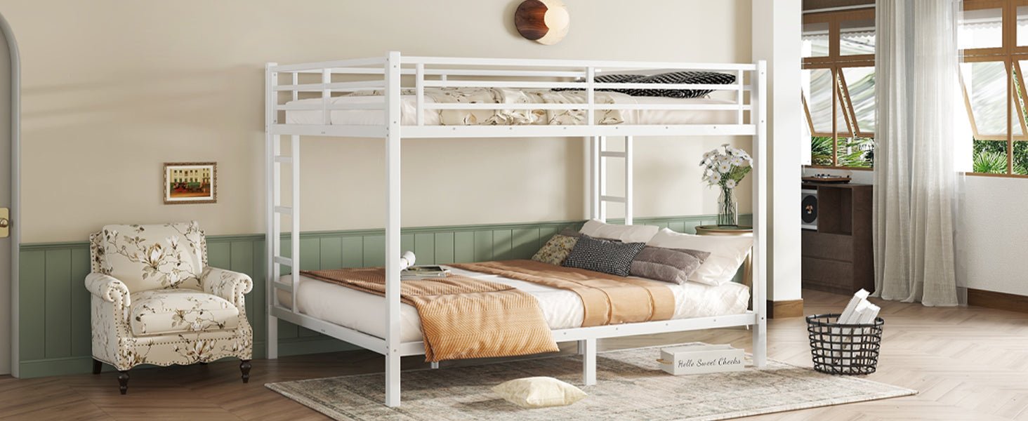 Metal Queen over Queen Bunk Bed for Teens and Adults,Space - Saving/Noise Reduced/No Box Spring Needed,White - 1st Choice Furniture Direct