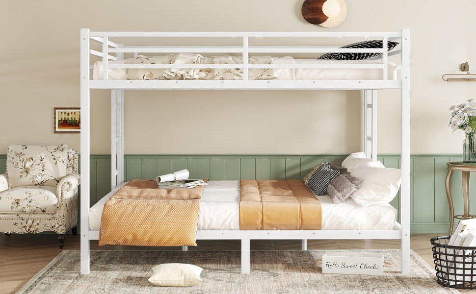 Metal Queen over Queen Bunk Bed for Teens and Adults,Space - Saving/Noise Reduced/No Box Spring Needed,White - 1st Choice Furniture Direct