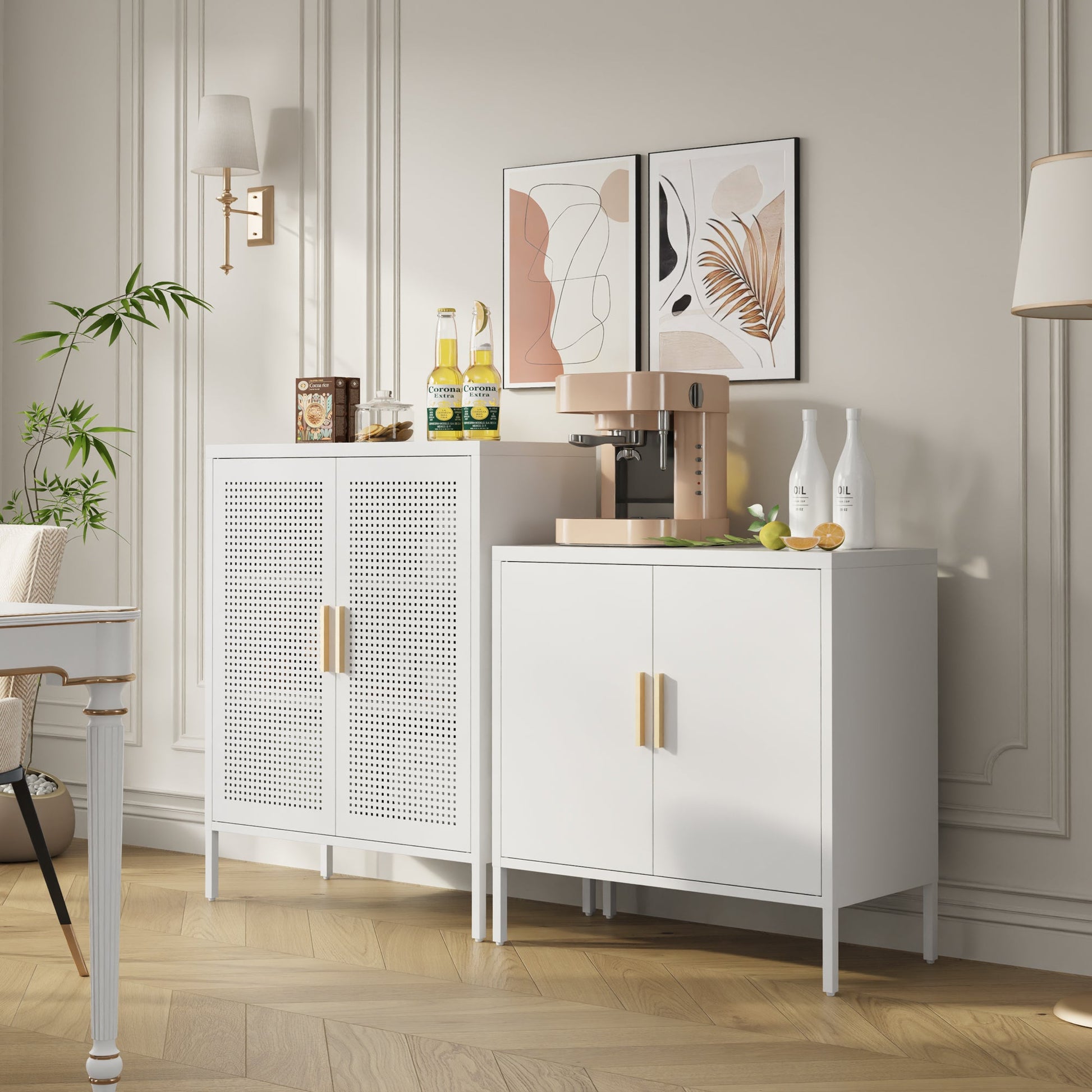 Metal Storage Cabinet with 2 Doors and 2 Adjustable Shelves, Steel Garage Storage Cabinet, Metal File Cabinet for Home Office School Gym, White - 1st Choice Furniture Direct