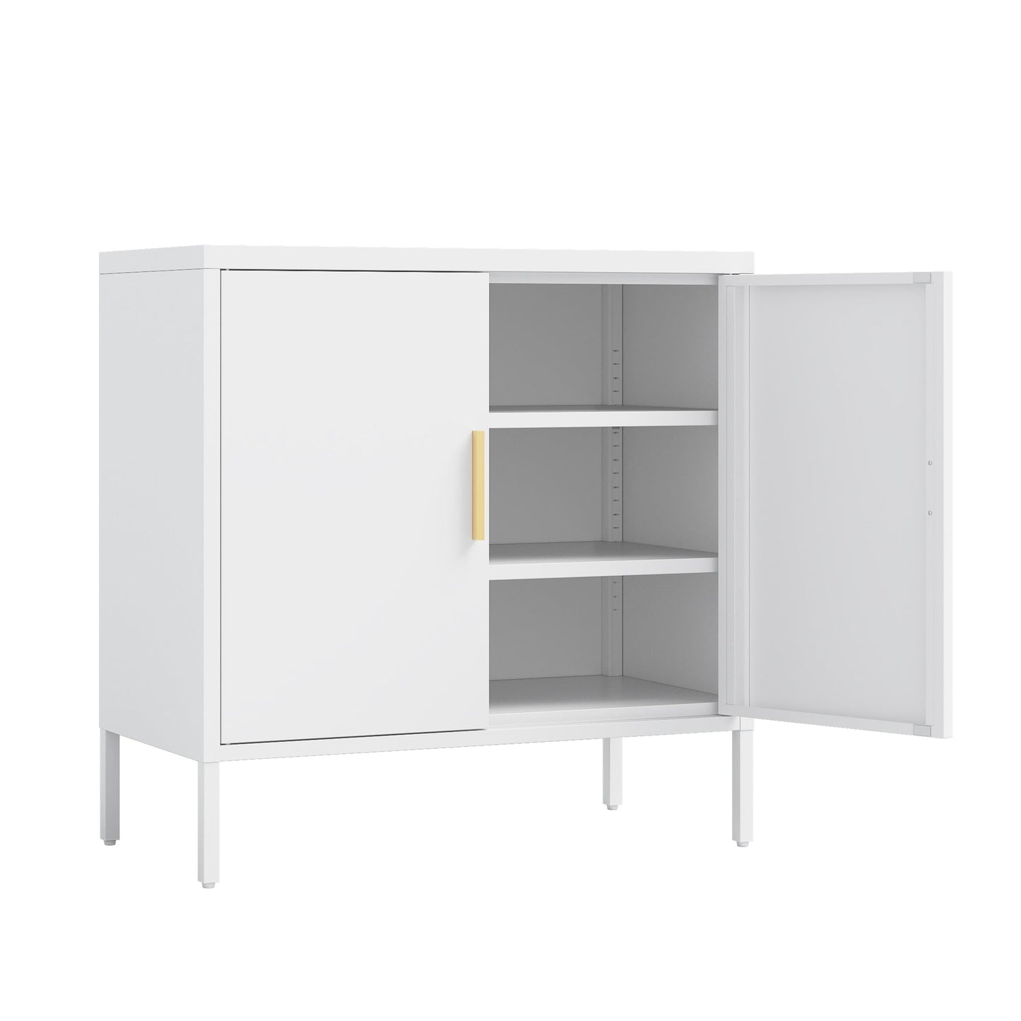 Metal Storage Cabinet with 2 Doors and 2 Adjustable Shelves, Steel Garage Storage Cabinet, Metal File Cabinet for Home Office School Gym, White - 1st Choice Furniture Direct
