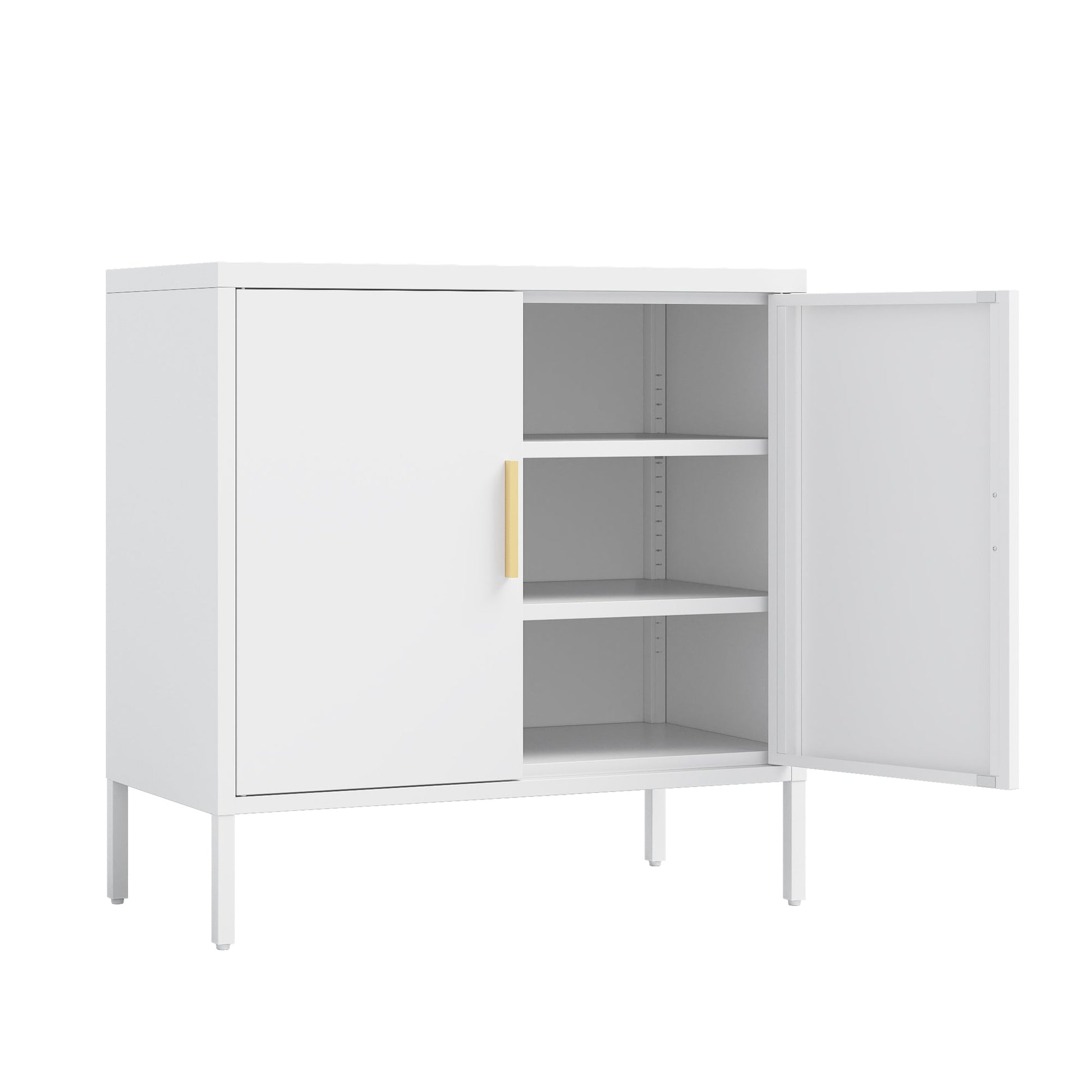 Metal Storage Cabinet with 2 Doors and 2 Adjustable Shelves, Steel Garage Storage Cabinet, Metal File Cabinet for Home Office School Gym, White - 1st Choice Furniture Direct